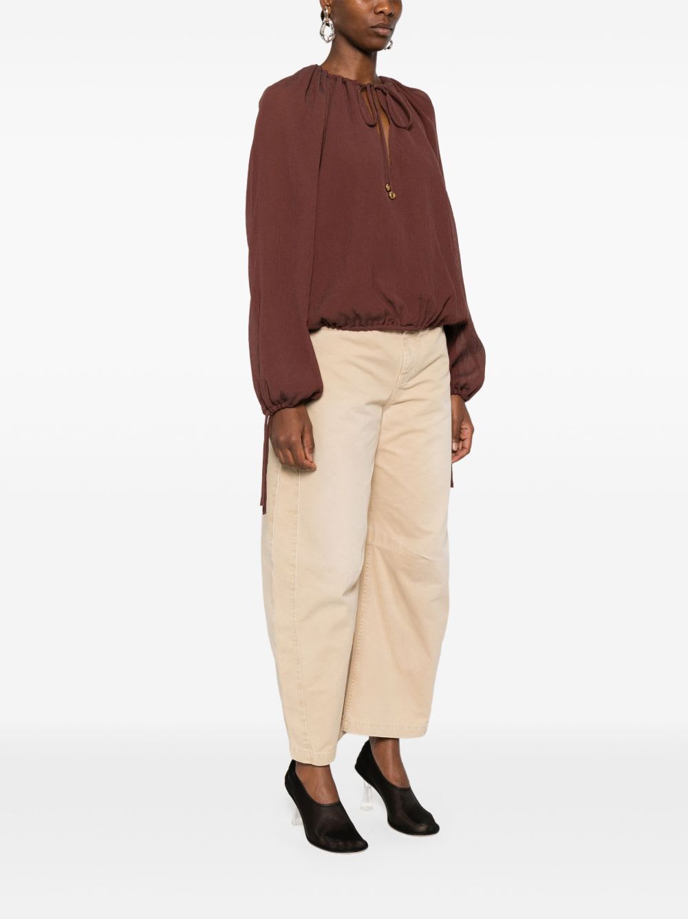 Loewe Cotton And Silk Blend Blouse In Brown