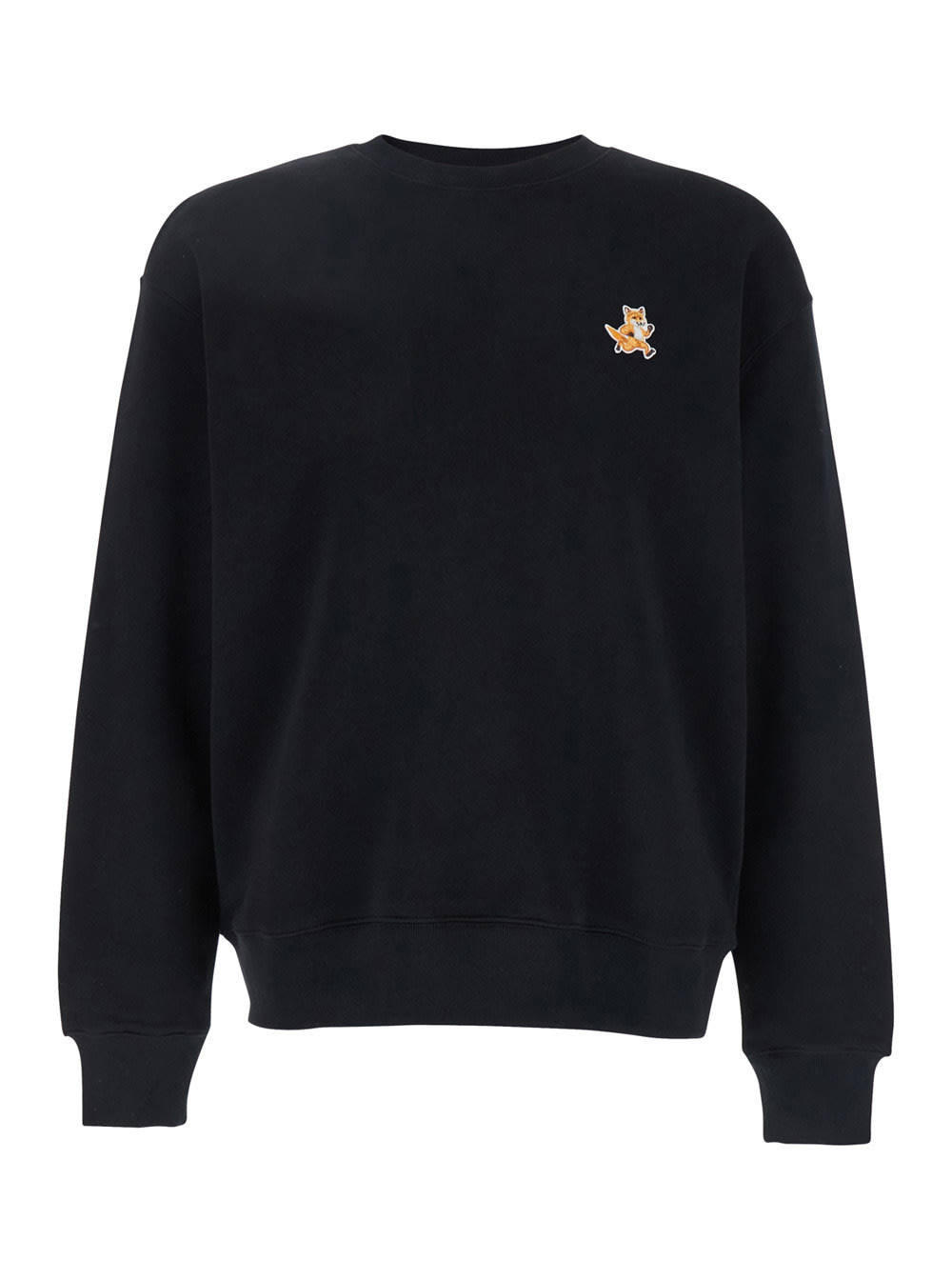 MAISON KITSUNÉ BLACK HOODIE WITH SPEEDY FOX LOGO PATCH ON THE FRONT IN COTTON MAN