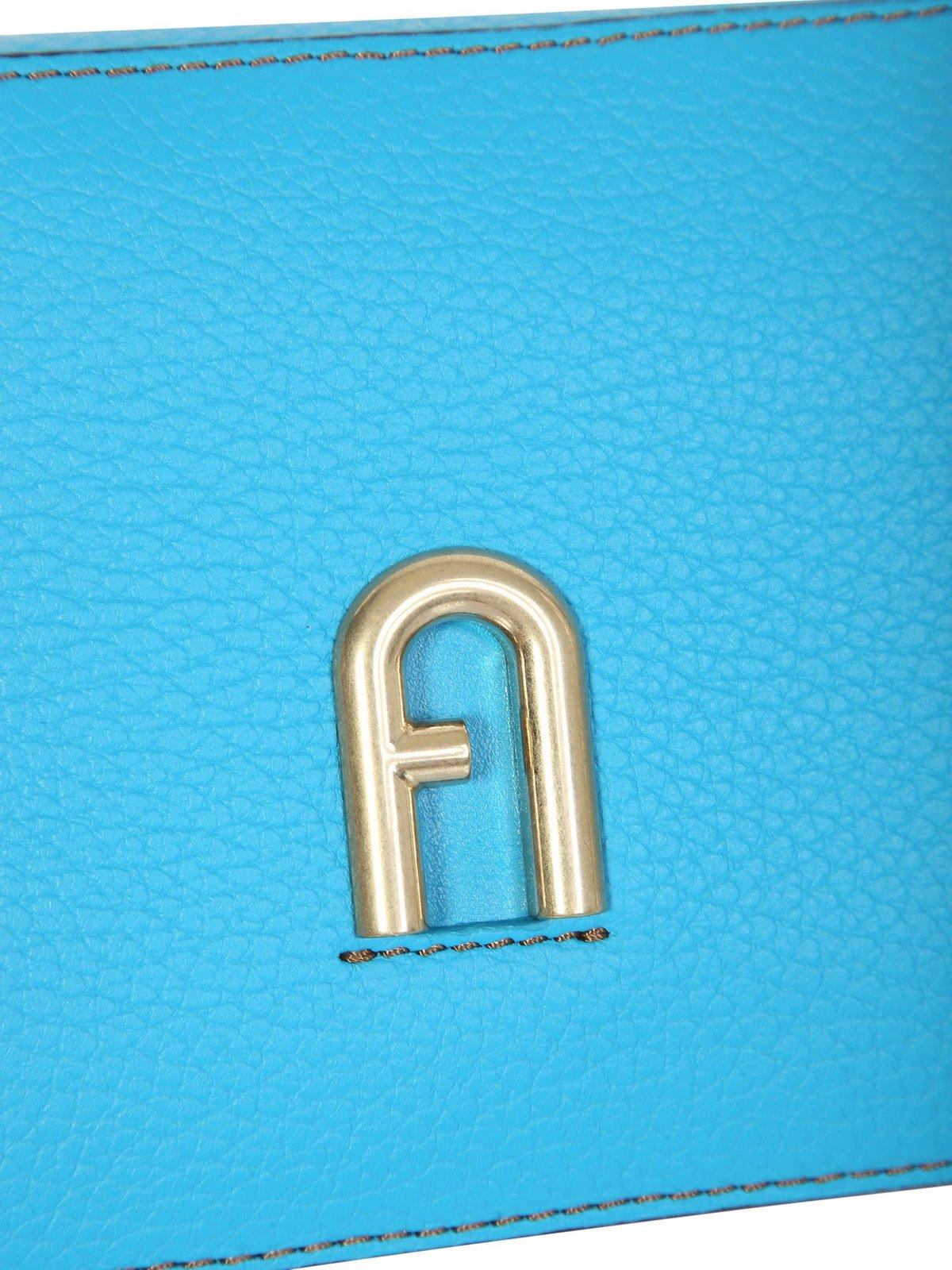 Shop Furla Logo Plaque Zipped Mini Crossbody Bag In Blue