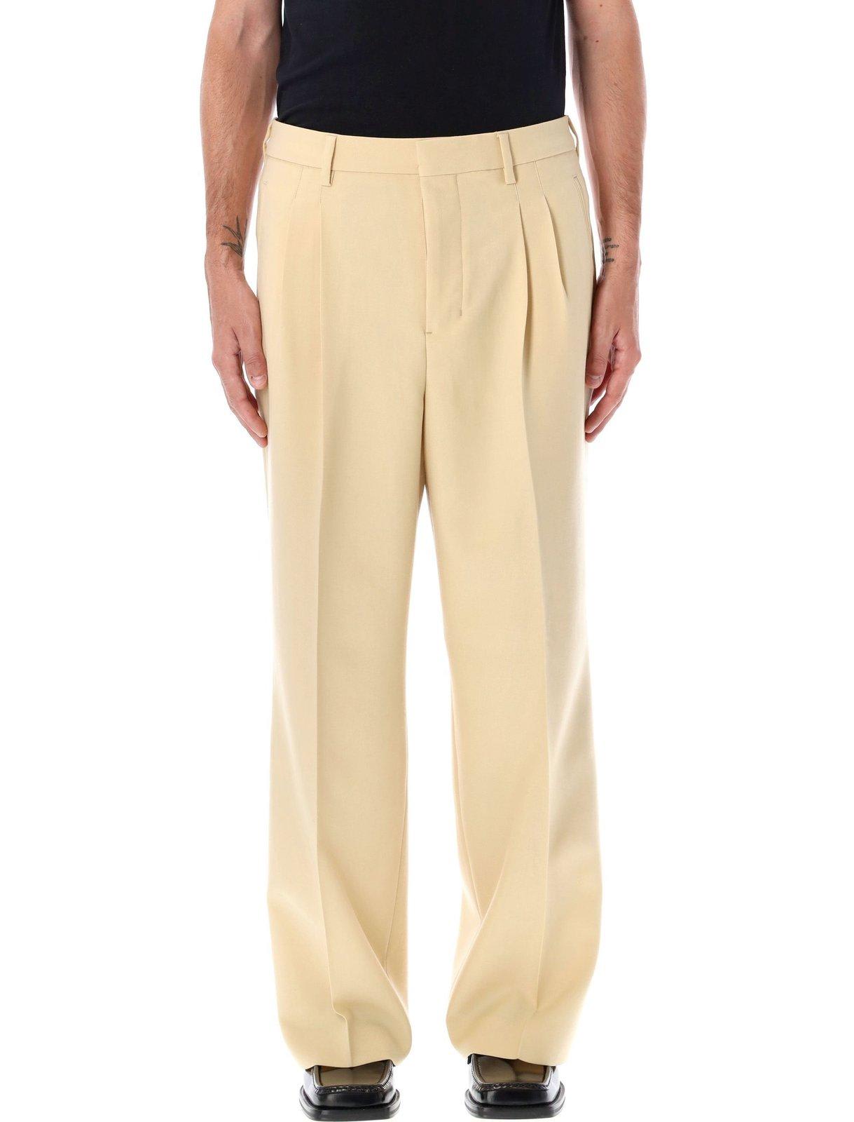 Shop Ami Alexandre Mattiussi Flared Straight Fit Trousers In Cream