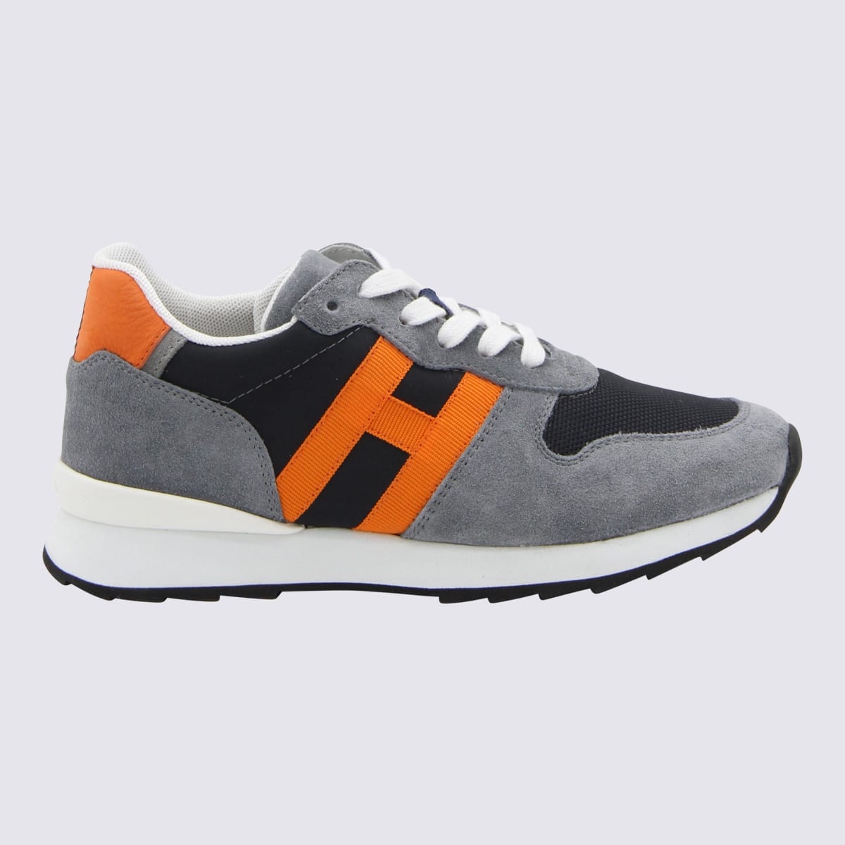 Shop Hogan Grey-orange Leather Sneakers In Grey Orange
