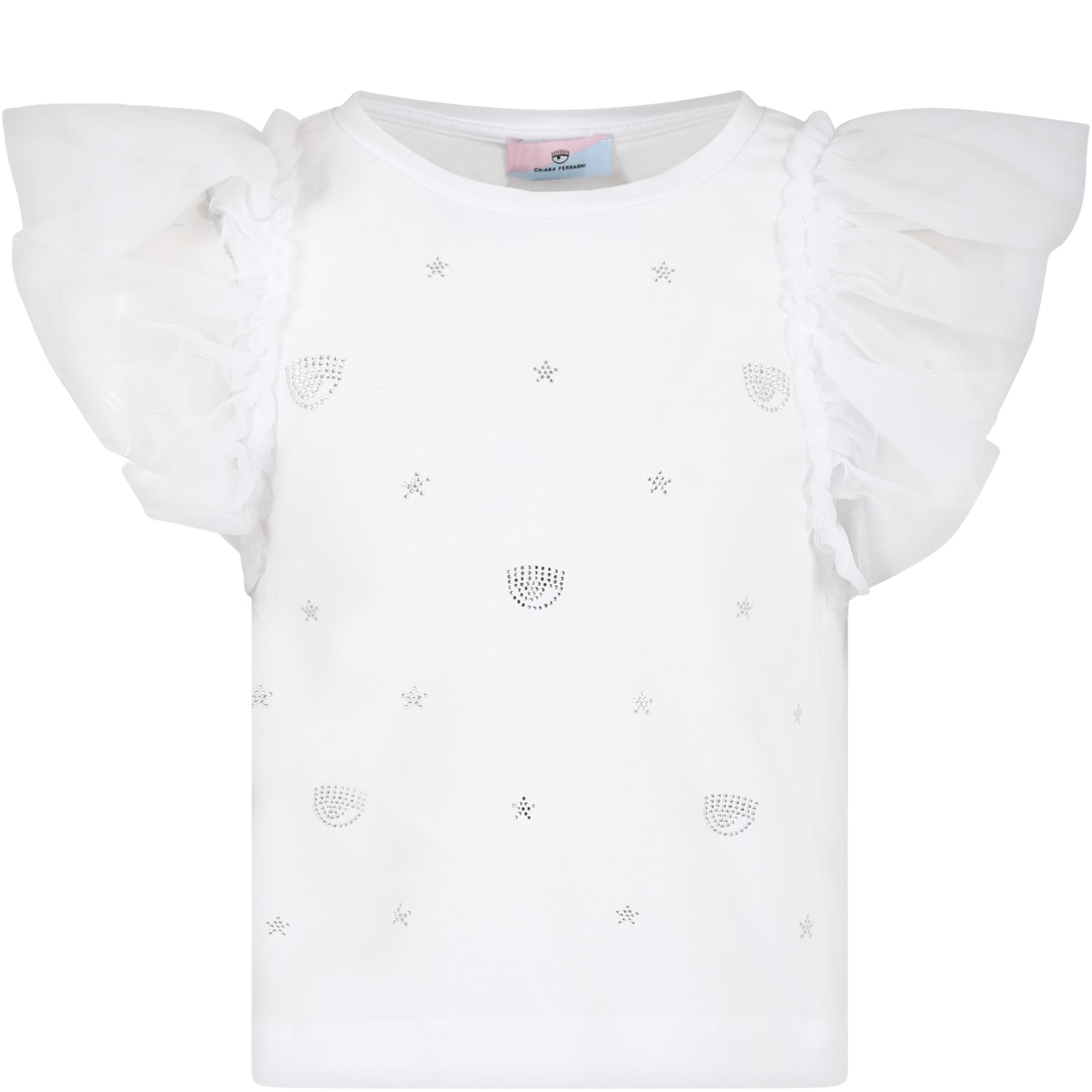 Chiara Ferragni Kids' White T-shirt For Girl With Iconic Winks