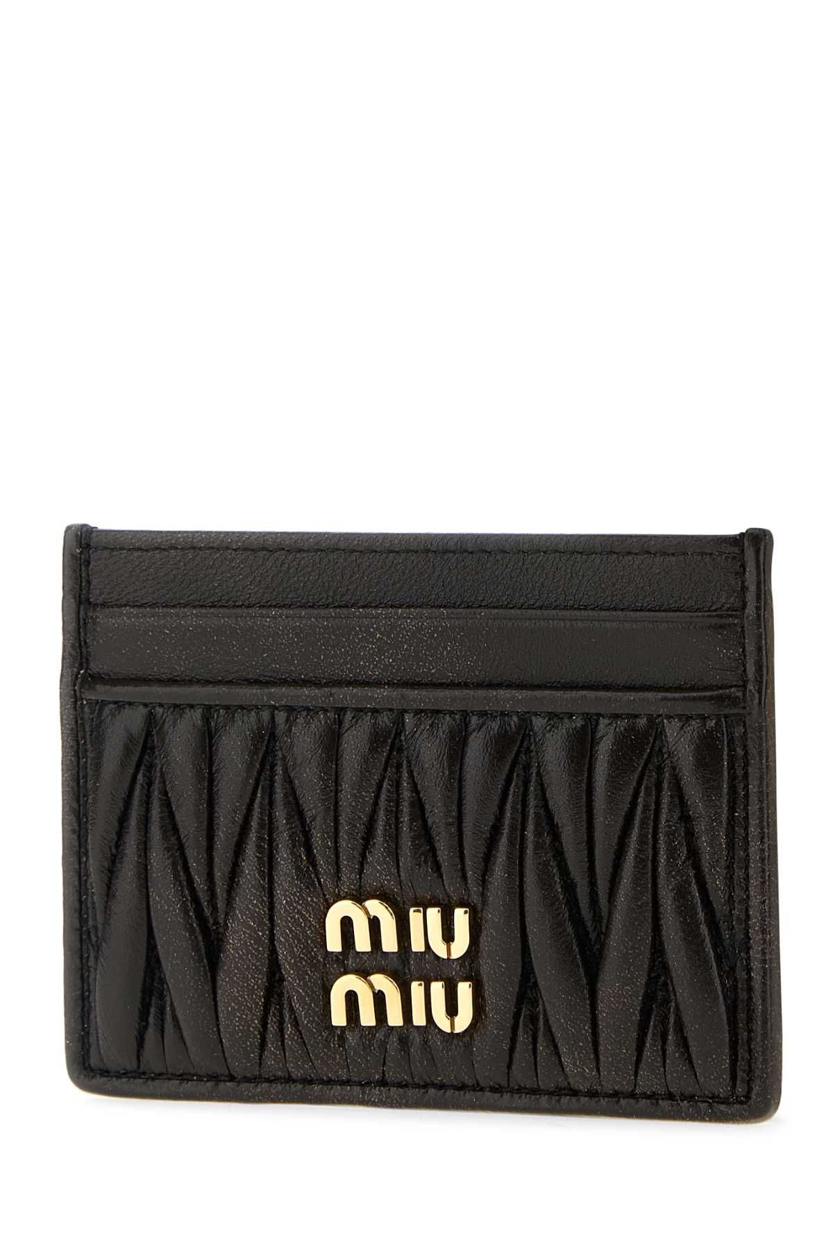Miu Miu Quilted Black Lamb Leather Compact Wallet In Black