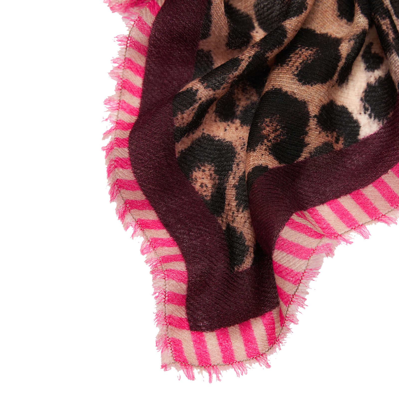 Faliero Sarti Triangle Scarf With Leopard Print And Frayed Edges In Brown