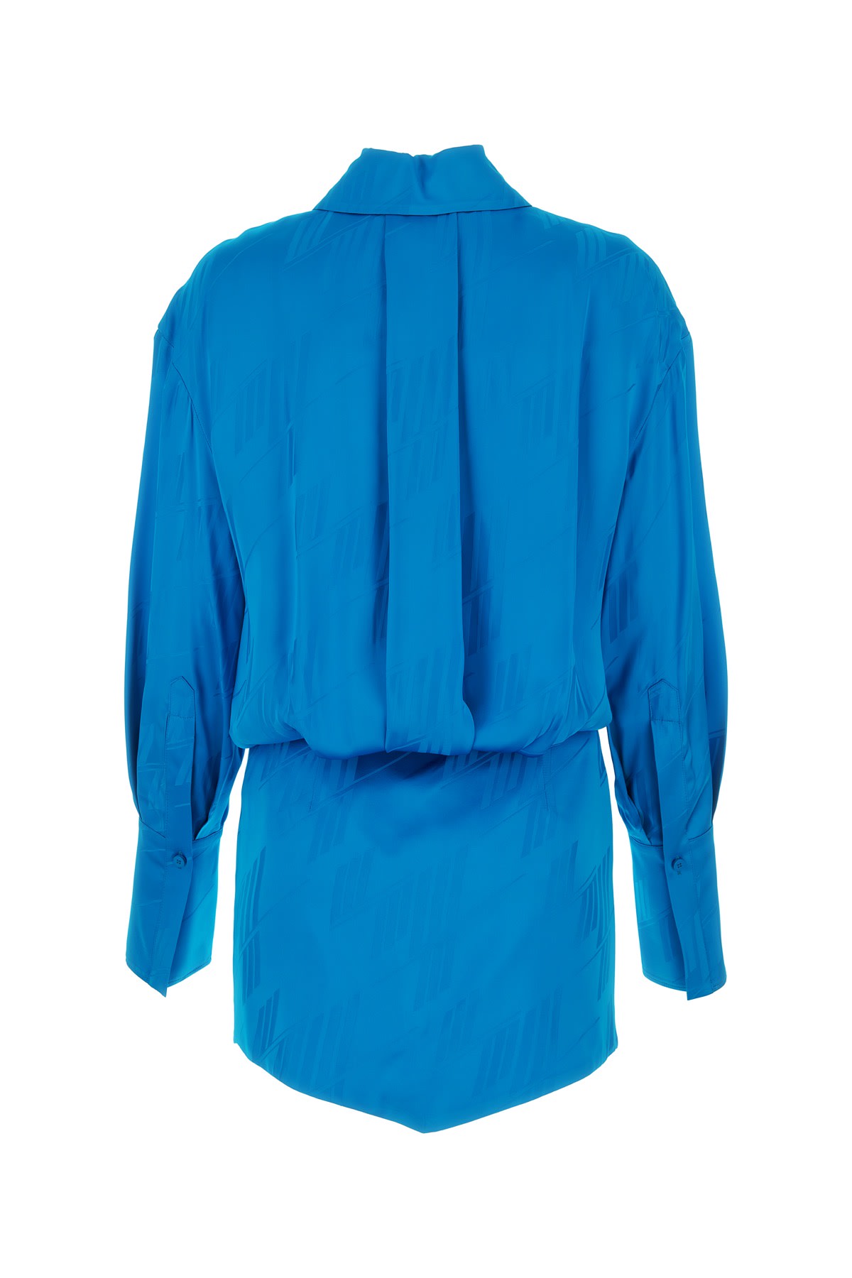 Shop Attico Turquoise Satin Silvye Mini Shirt Dress In Capriblue
