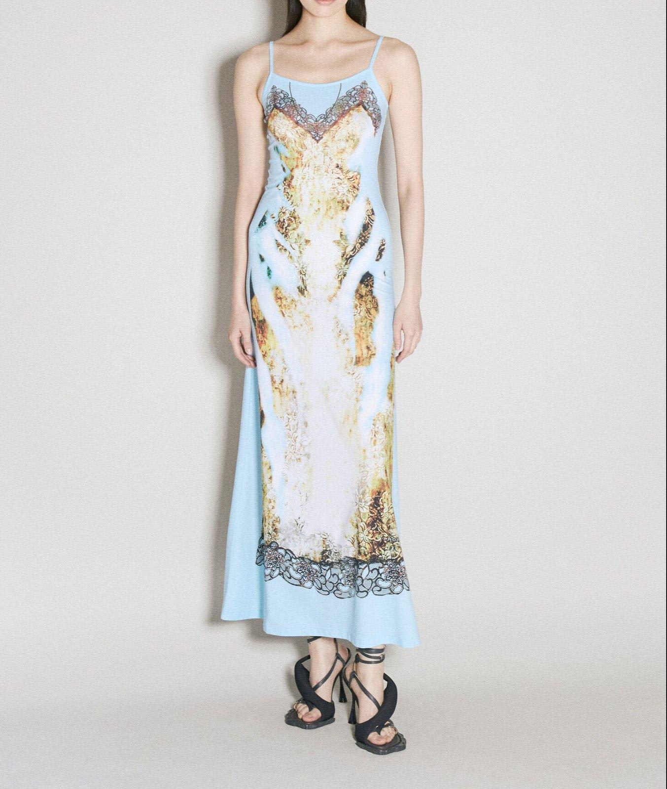 Y/project Lace Printed Maxi Dress In Blue