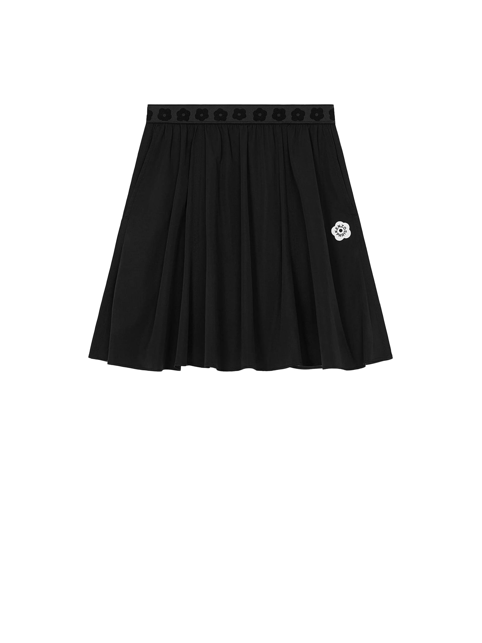 KENZO Shirred Flare Mini Skirt in Black