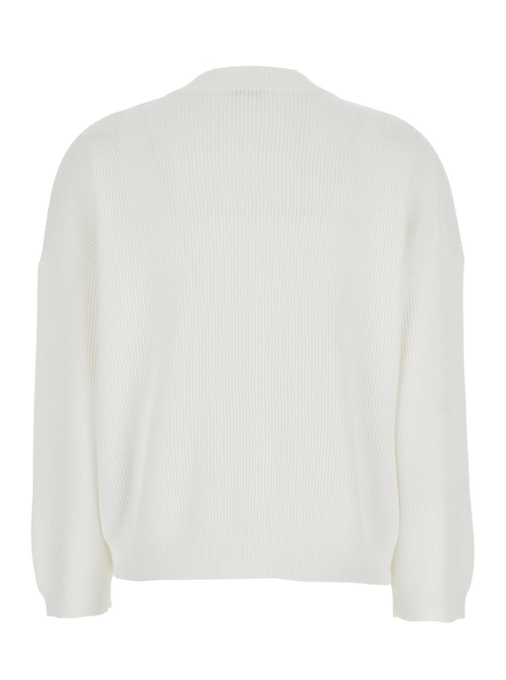 Brunello Cucinelli V-neck White Cotton Sweater With Monil Detail