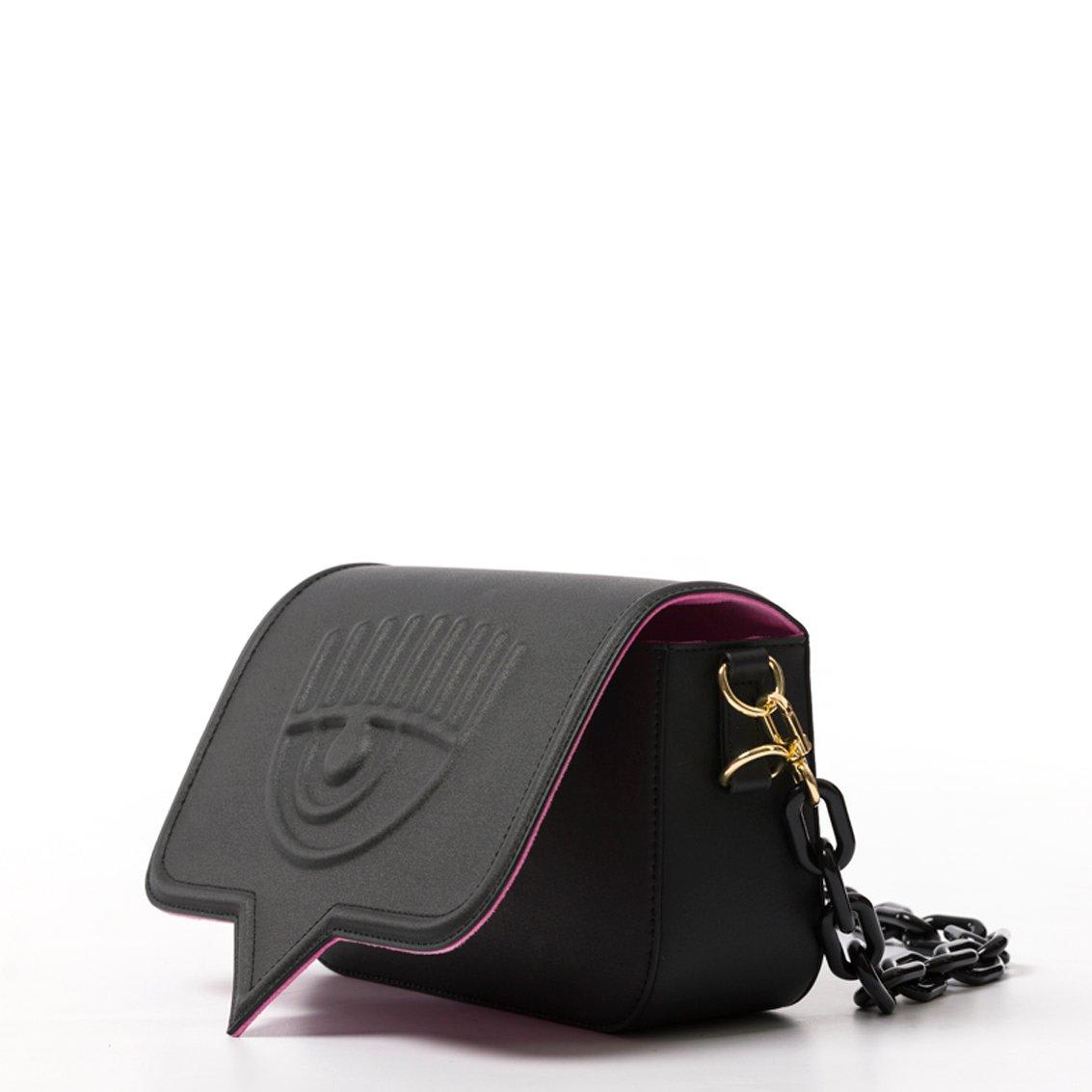 Shop Chiara Ferragni Large Eyelike Motif Chain-link Shoulder Bag In Black