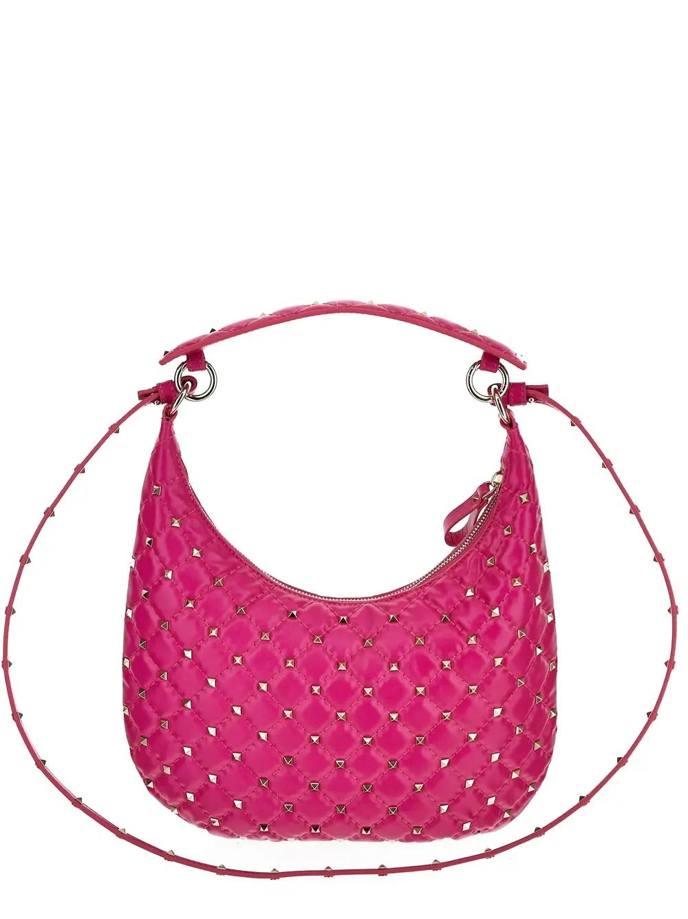 Shop Valentino Rockstud Spike Small Hobo Bag In Pink