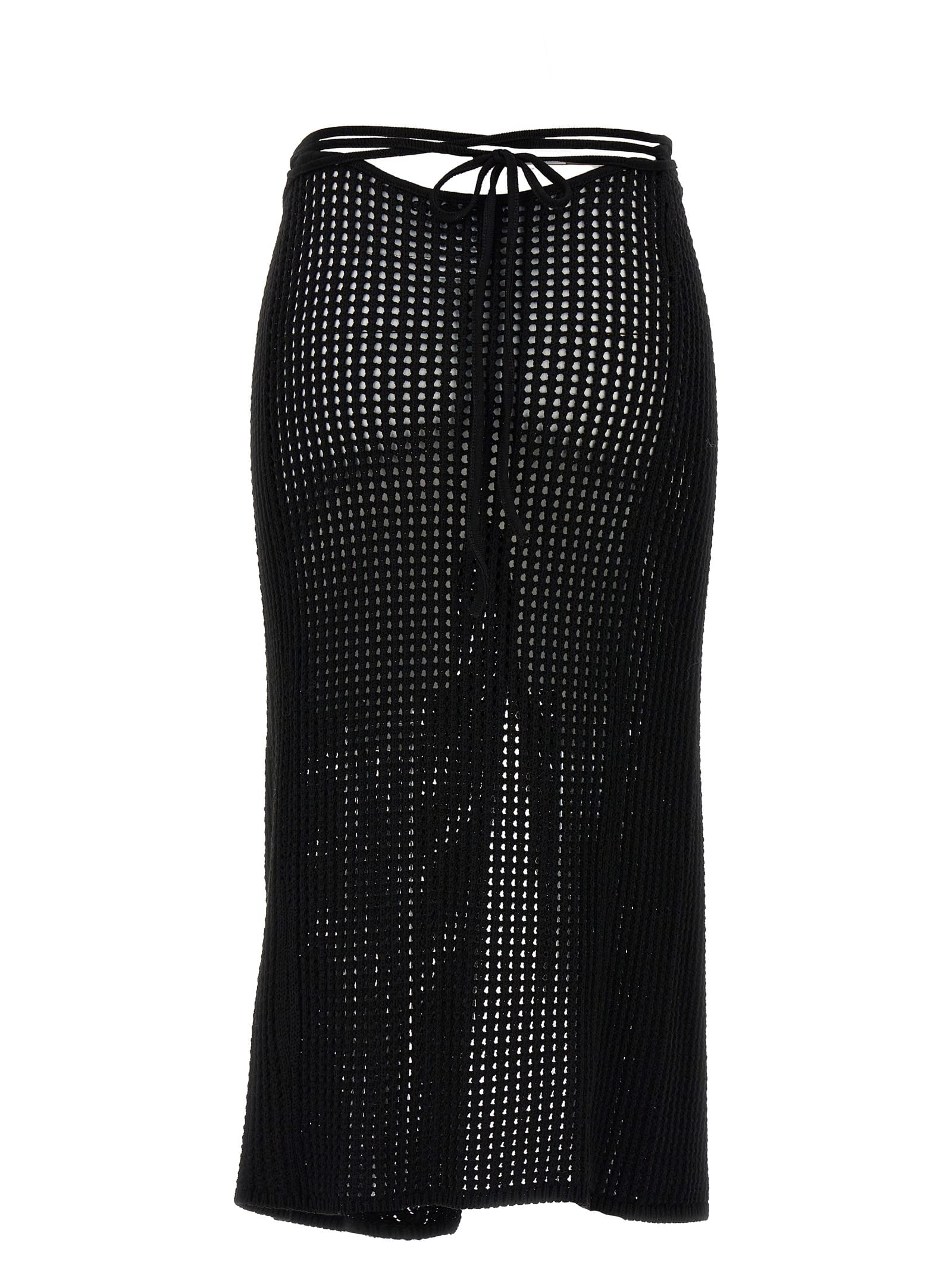 Shop Andreädamo Fishnet Knit Midi Wrap Skirt In Black