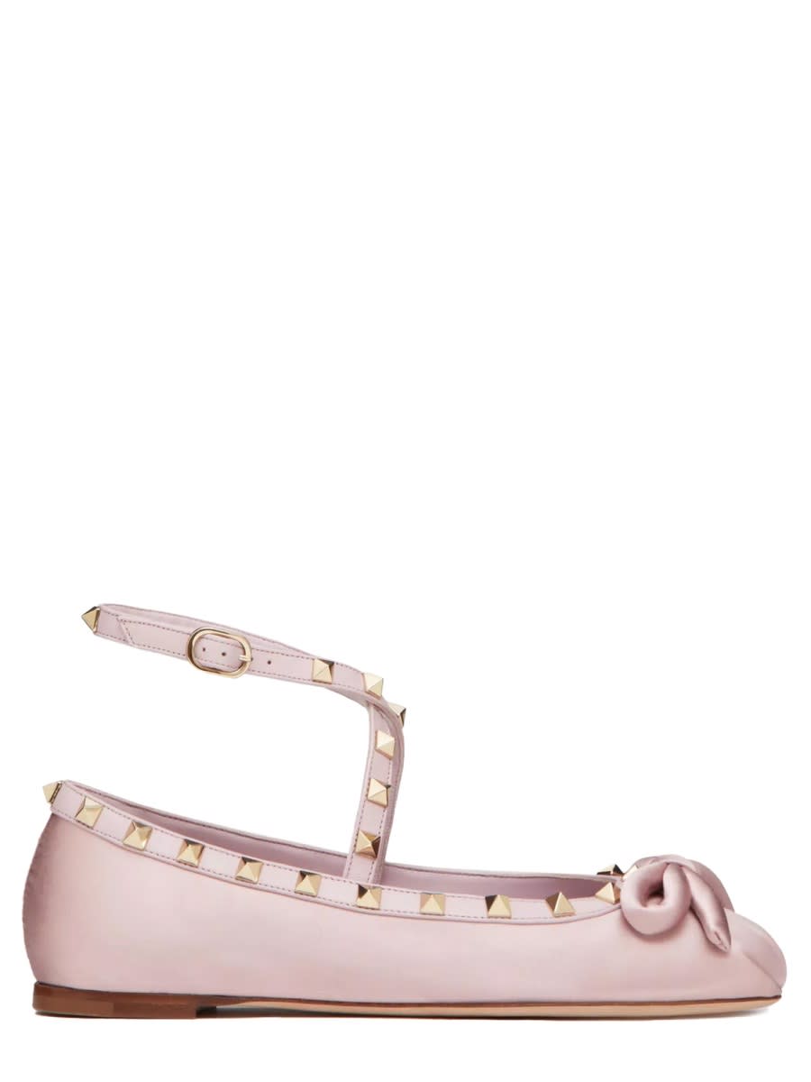 Shop Valentino Satin Rockstud Ballerina