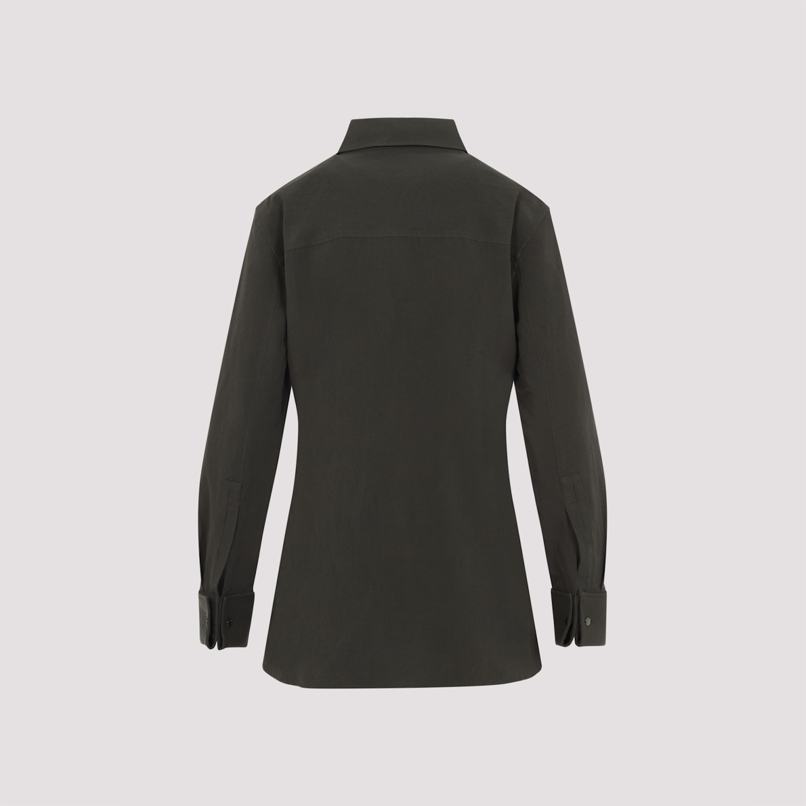 Saint Laurent Logo Embroidered Long-sleeved Shirt In Kaki