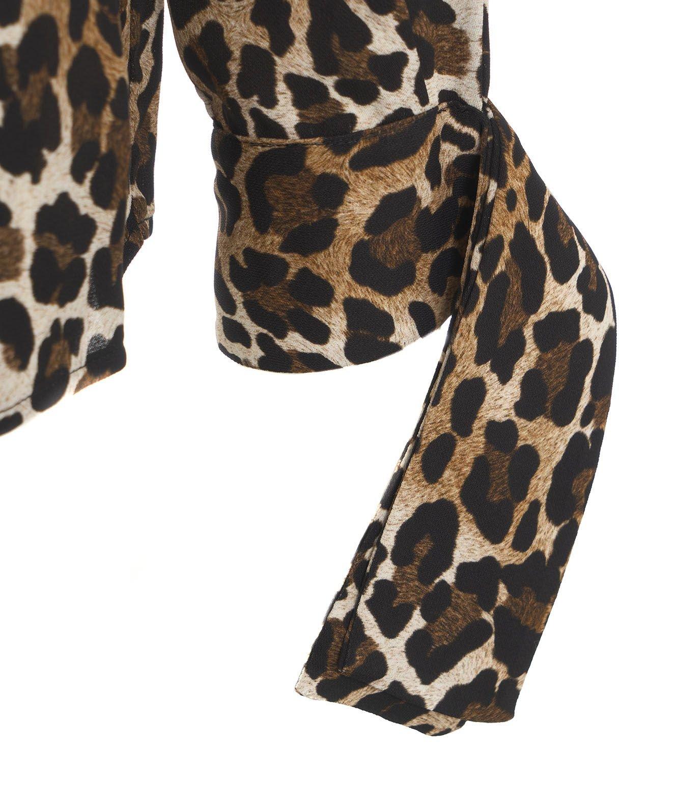 Shop Elisabetta Franchi Ribbon Cuffs Animalier Printed Georgette Blouse