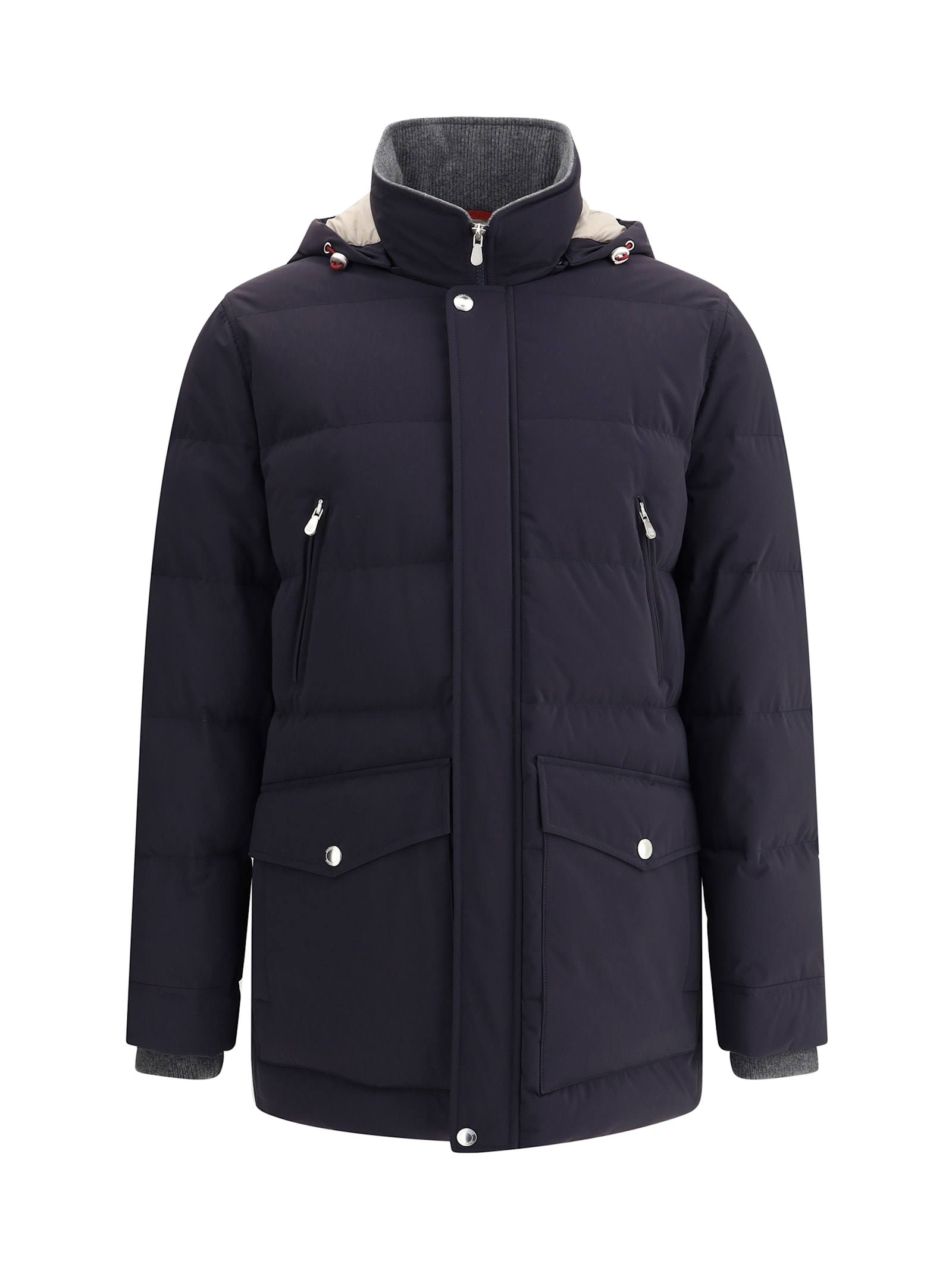 Brunello Cucinelli Hooded Down Jacket With Adjustable Back Slits In Black