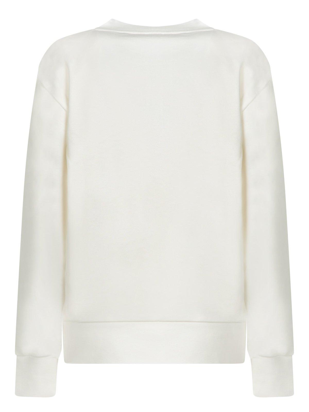 Shop Moncler Logo Embellished Crewneck Sweatshirt In White