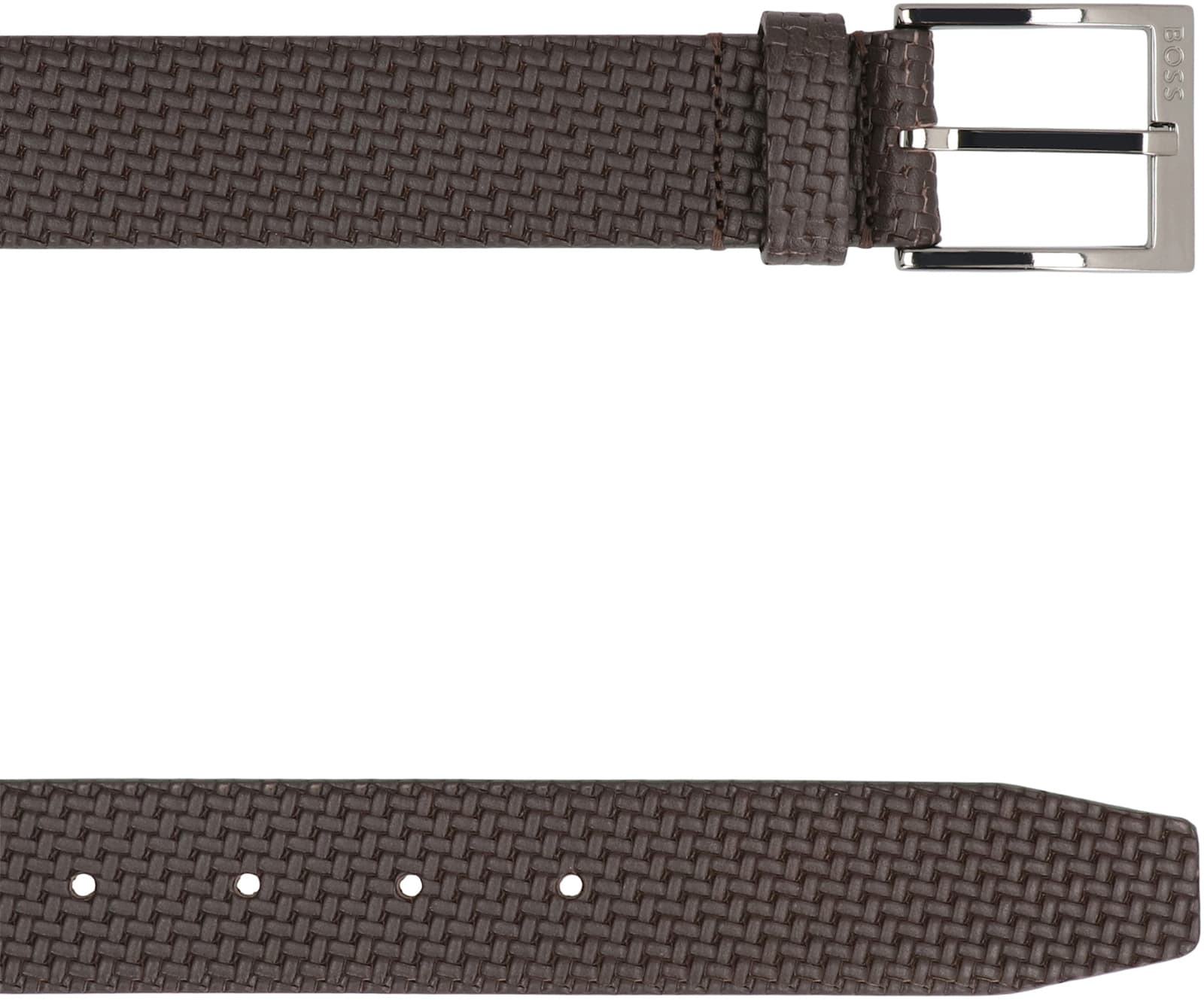 Hugo Boss Textured Woven Leather Belt With Adjustable Length In Brown