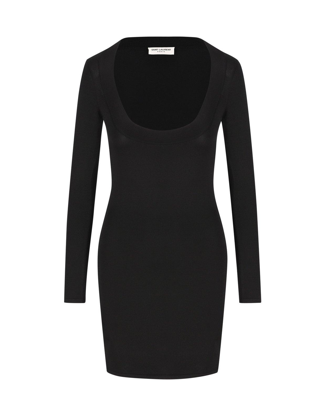 Plunging Round Neck Long-sleeved Dress
