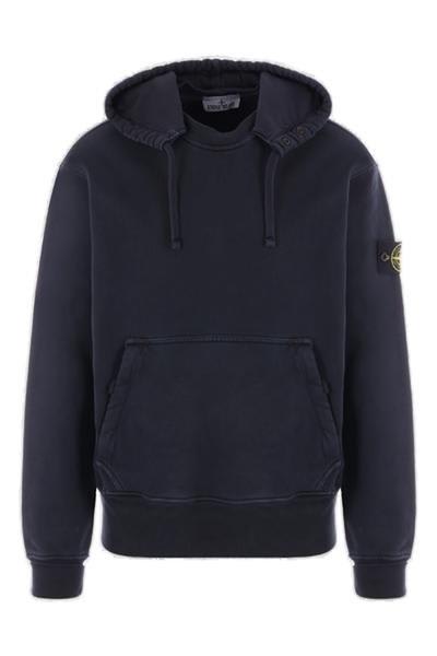 Shop Stone Island Compass Patch Drawstring Hoodie In Blue