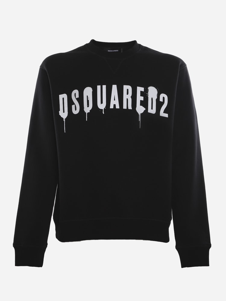 Dsquared2 Cotton Sweatshirt With Graffiti Effect Contrasting Logo Print
