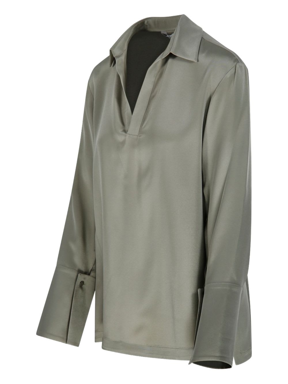 Max Mara Relaxed-fit Blouse With Classic Collar And Unique Cuffs In Gray