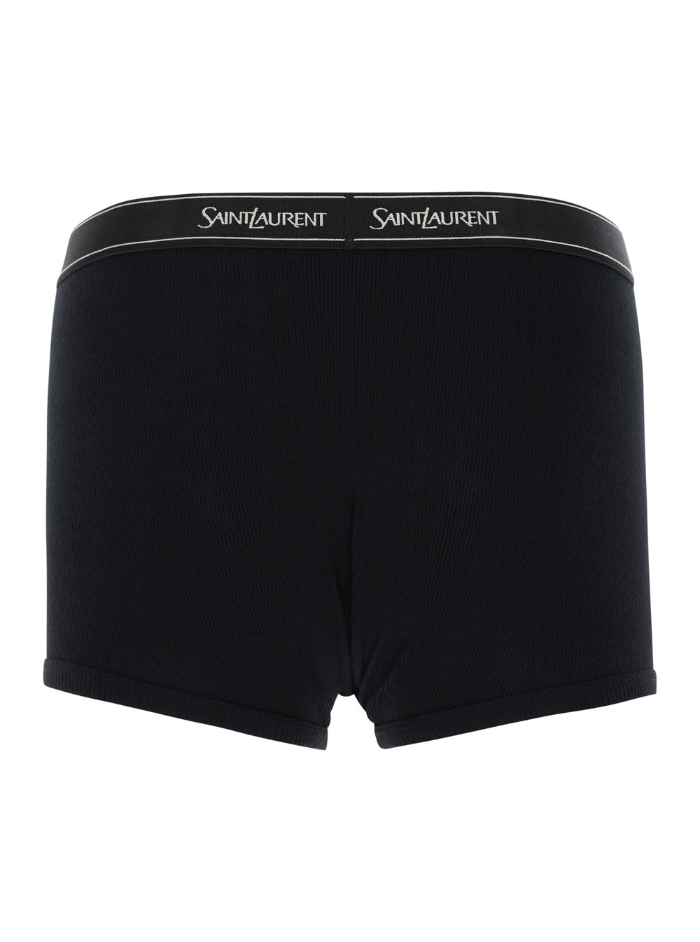 Shop Saint Laurent Black Boxer Briefs With Logo Lettering Embroidery In Ribbed Cotton Man In Noir