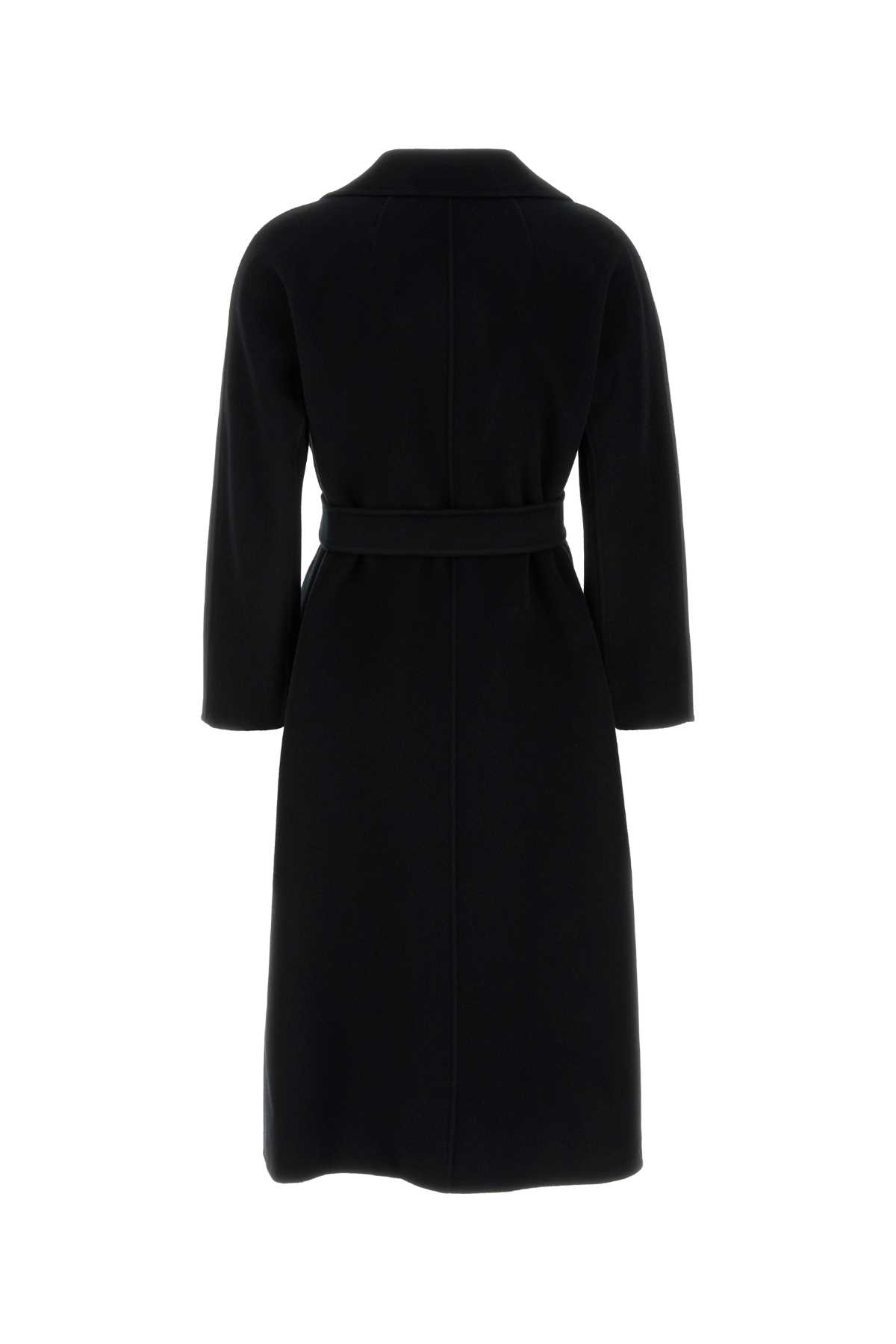 S Max Mara Wool Coat Esturia Waist Belt Knee Length In Black