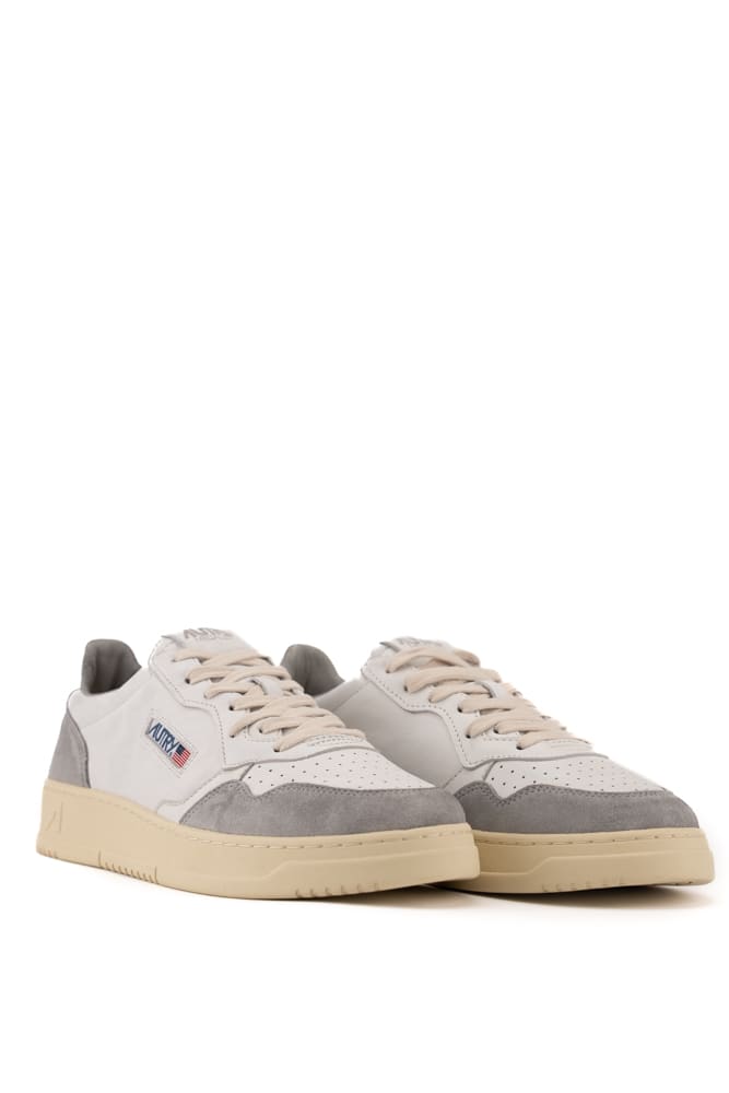 Shop Autry Medialist Low Sneakers In Goatskin And Suede In White/grey