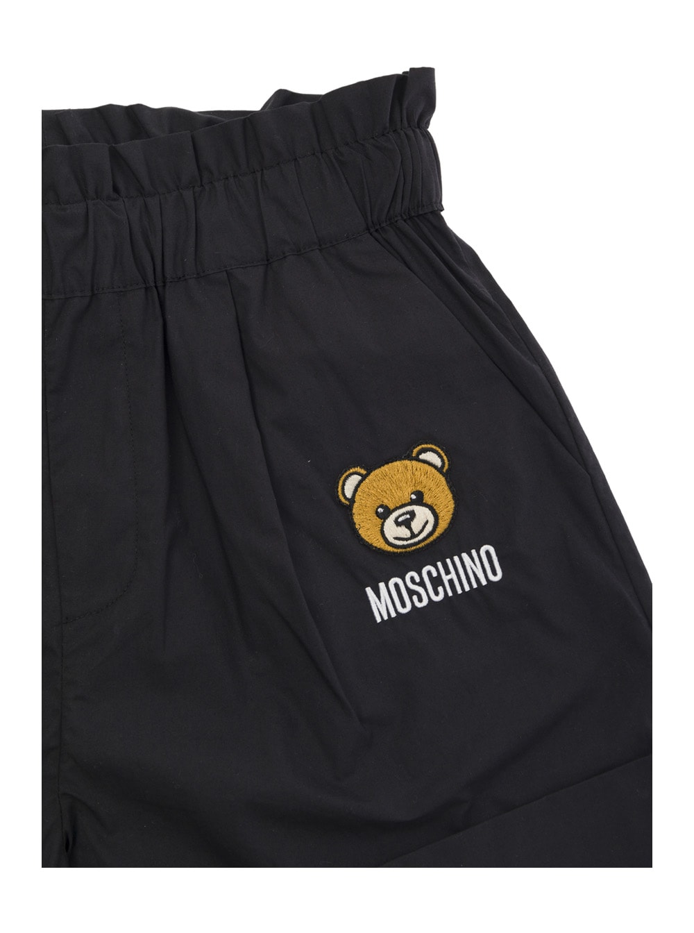Shop Moschino Black Shorts With Teddy Bear Embroidery In Cotton Girl In Nero