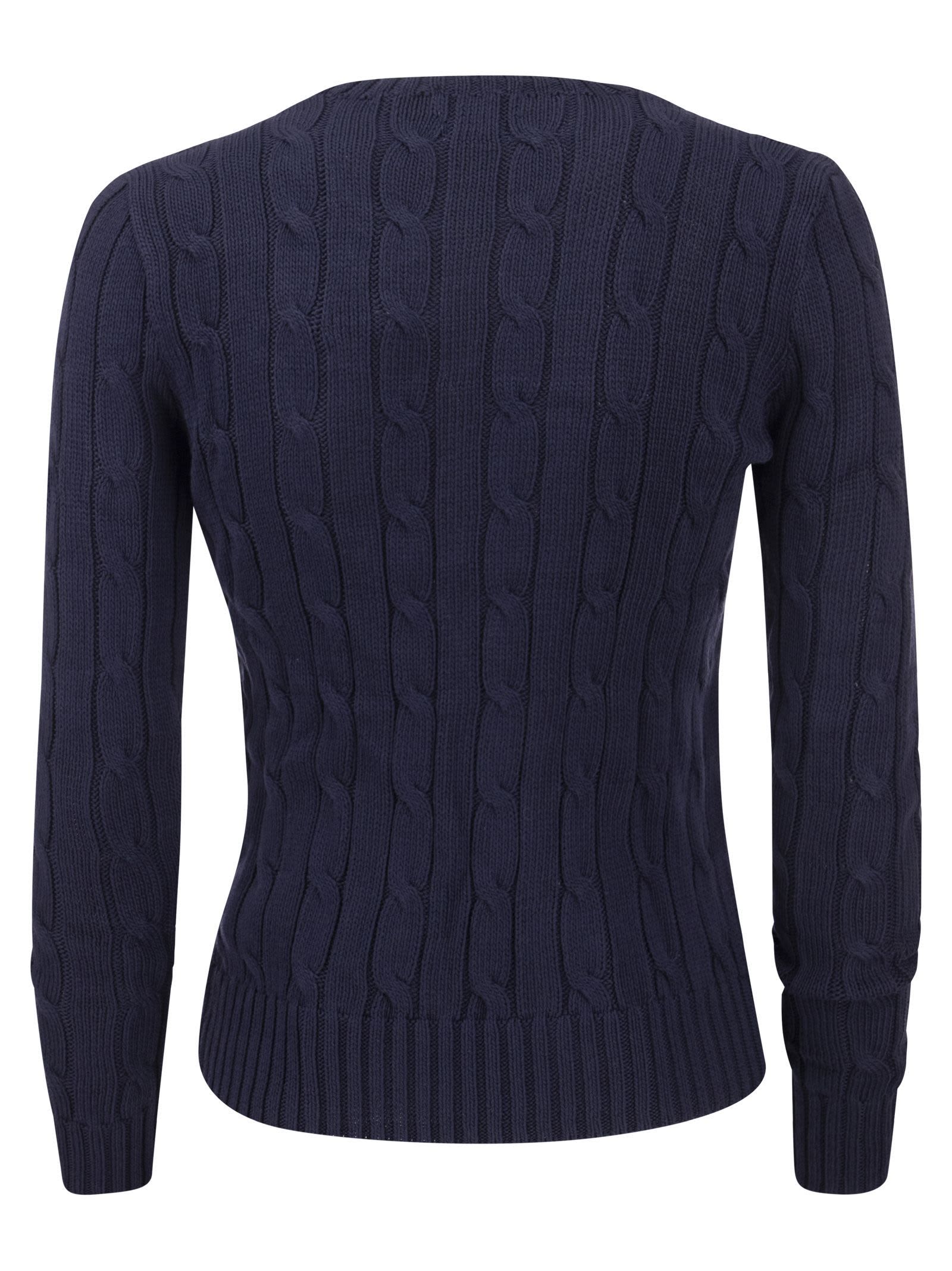Shop Polo Ralph Lauren Slim-fit Cable Knit In Navy Blue