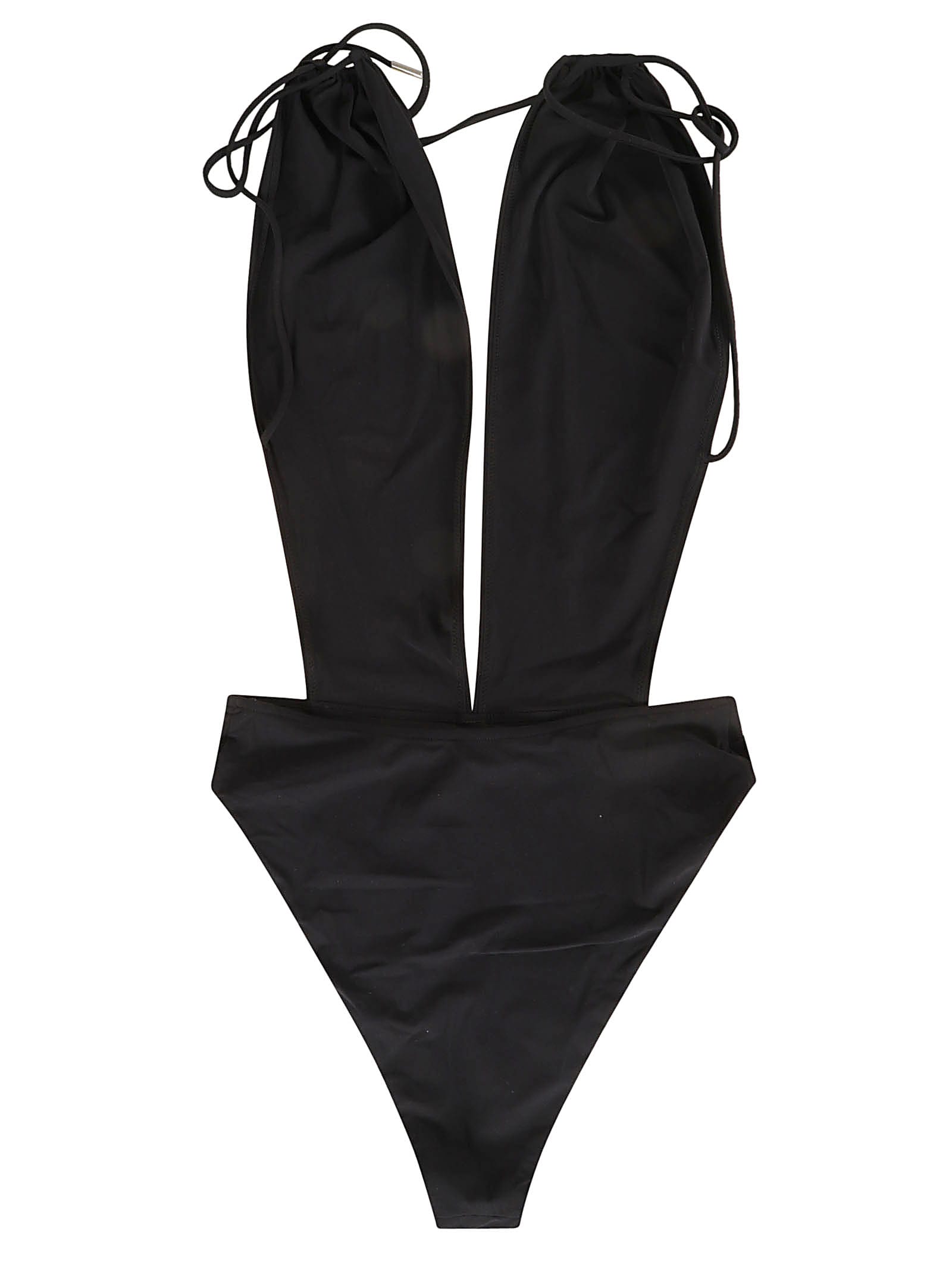 Shop Saint Laurent Maillot V-halter Swimsuit In Black
