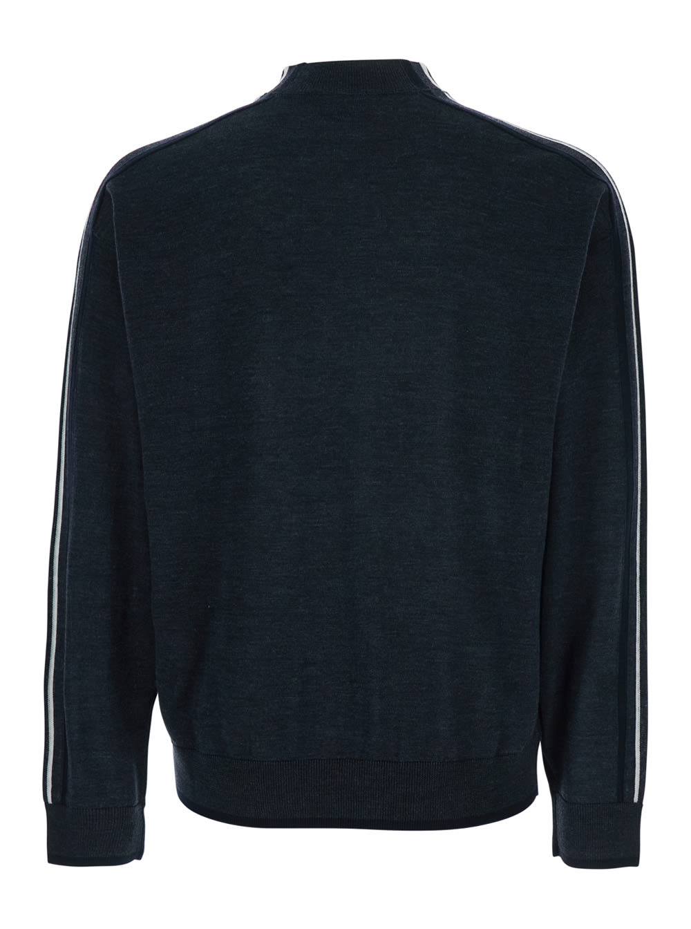 Emporio Armani Dark Grey Crewneck Sweater With Stripe Detail On The Sleeve In Wool Man In Gray