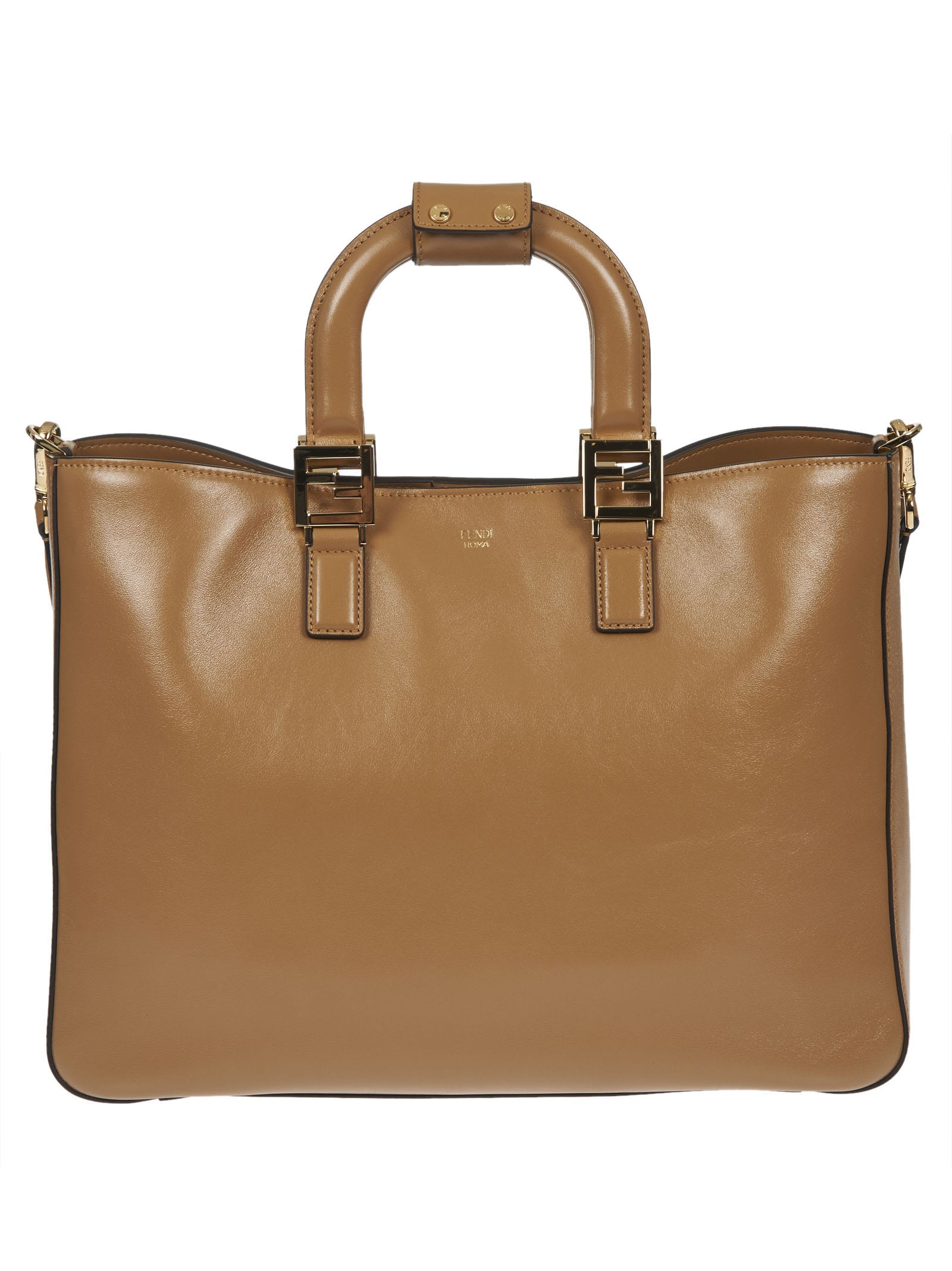 Fendi Logo Plaque Shopper Bag In Brown