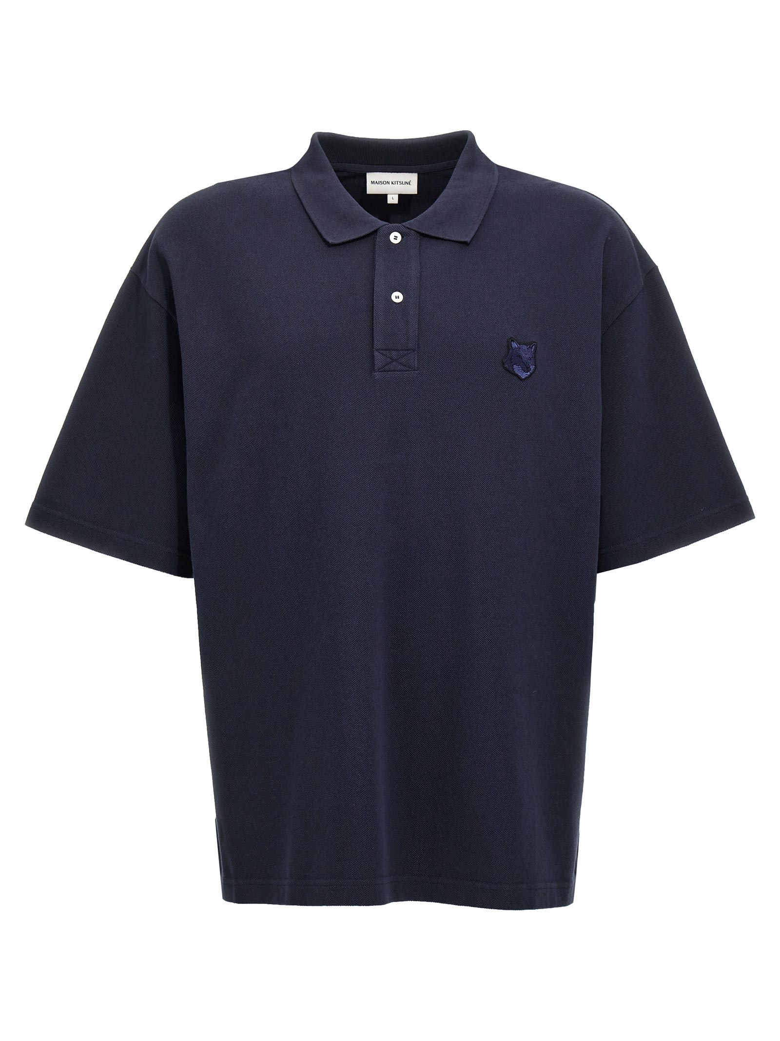 Shop Maison Kitsuné Bold Fox Head Polo Shirt In Blue