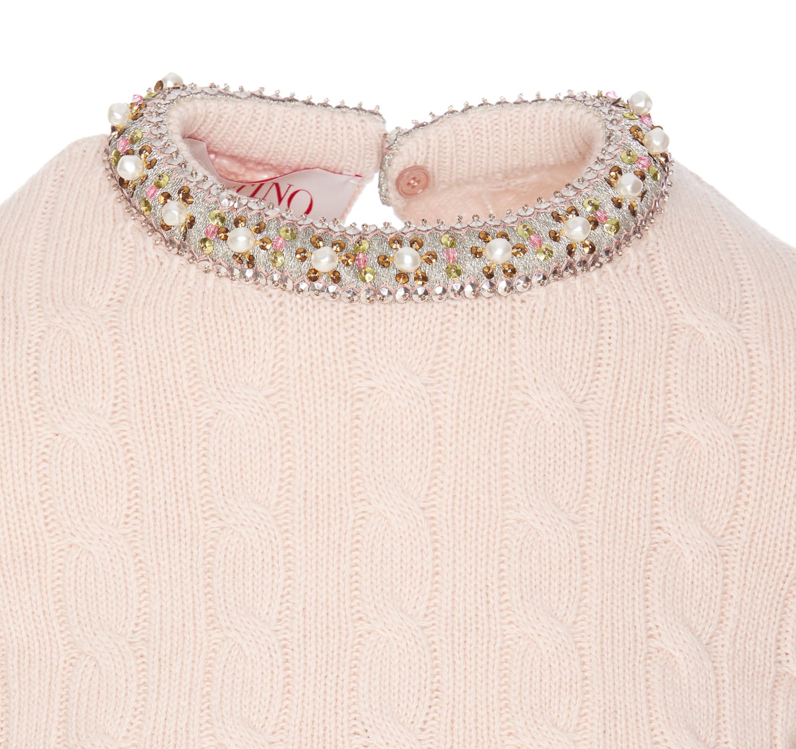 Valentino Garavani Women Cream Wool Sweater In Pink