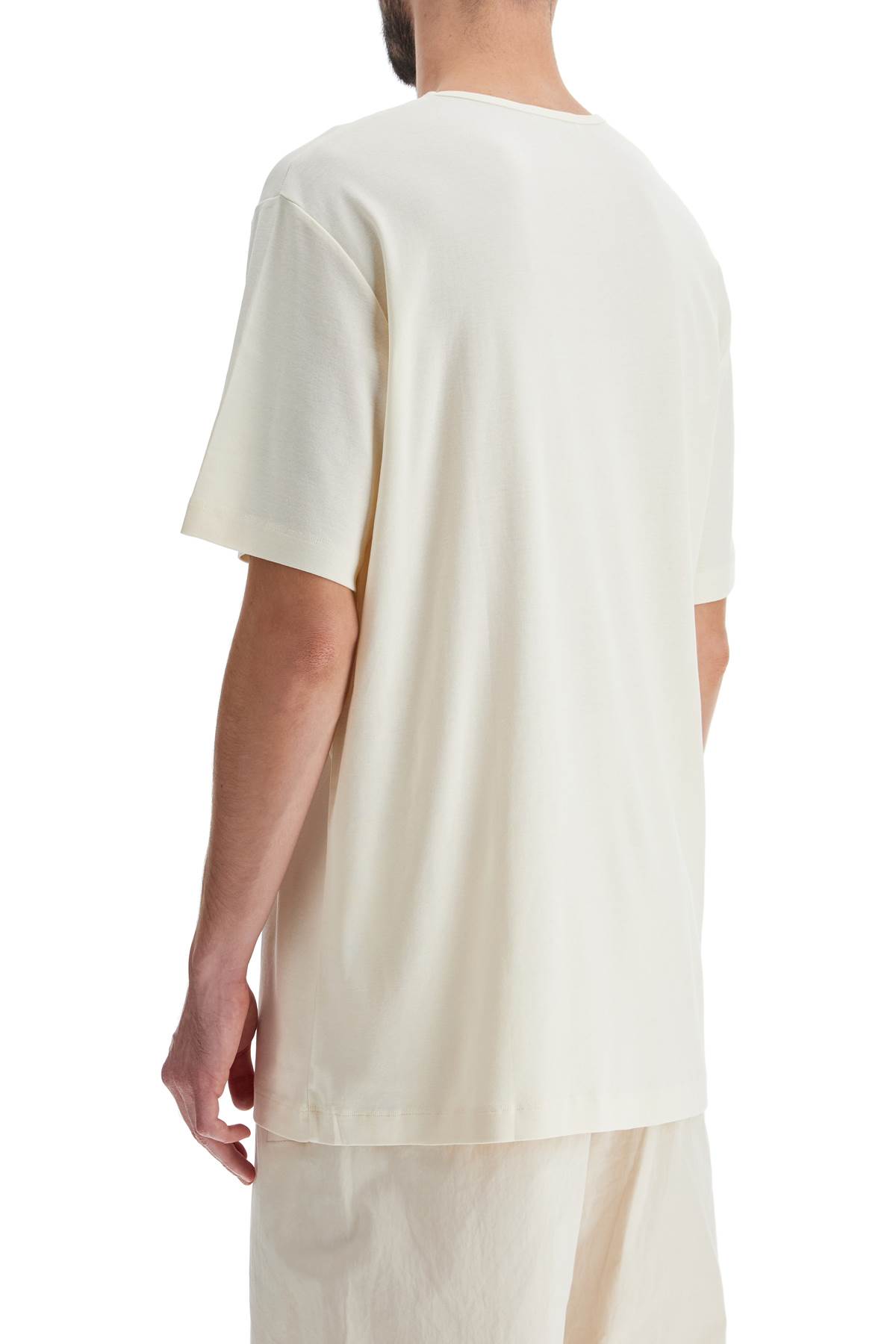 Lemaire Cotton T-shirt With Loose Fit And Round Neck In Light Cream (white)