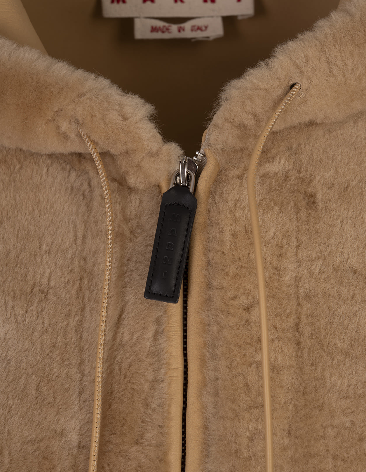 Shop Marni Beige Shearling Hooded Gilet In Brown