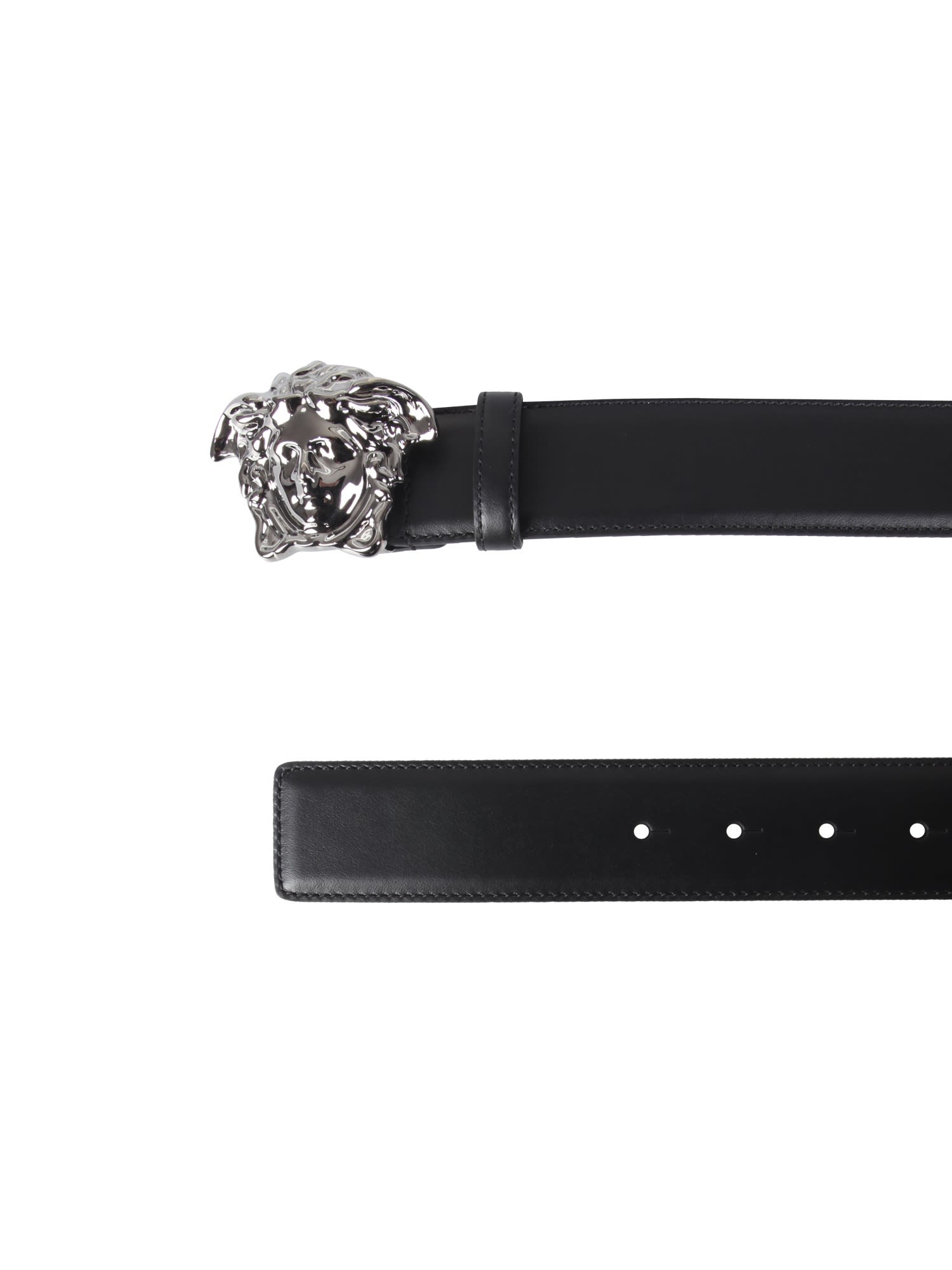 Versace Medusa Head Gold-toned Buckle Leather Belt In Nero