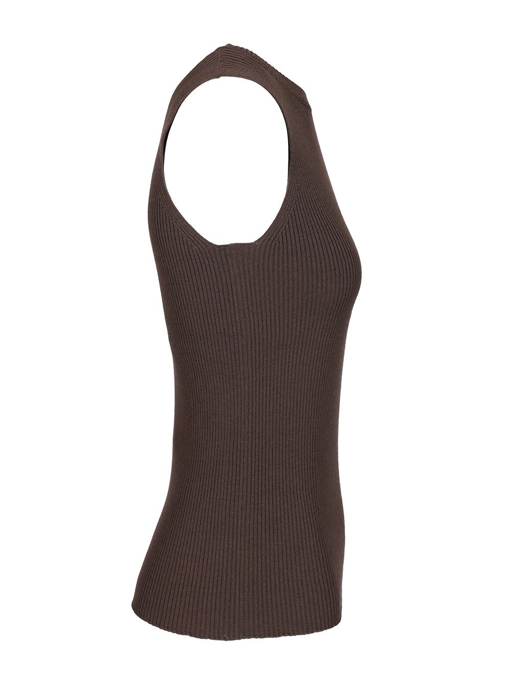 Rick Owens Tank In Ribbed Wool Knit Knitwear Brown In Brown