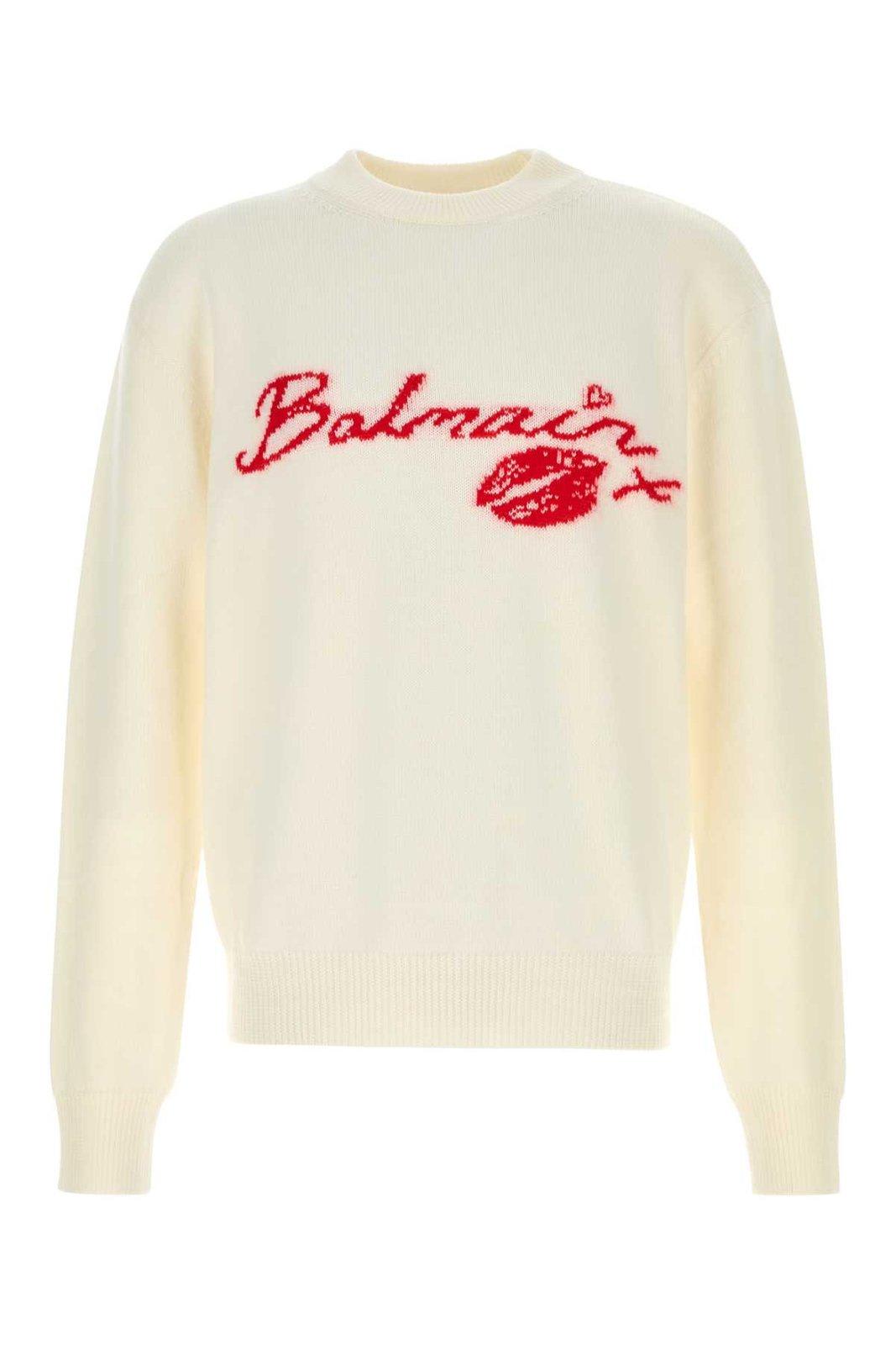 Shop Balmain Kiss Knitted Jumper In White