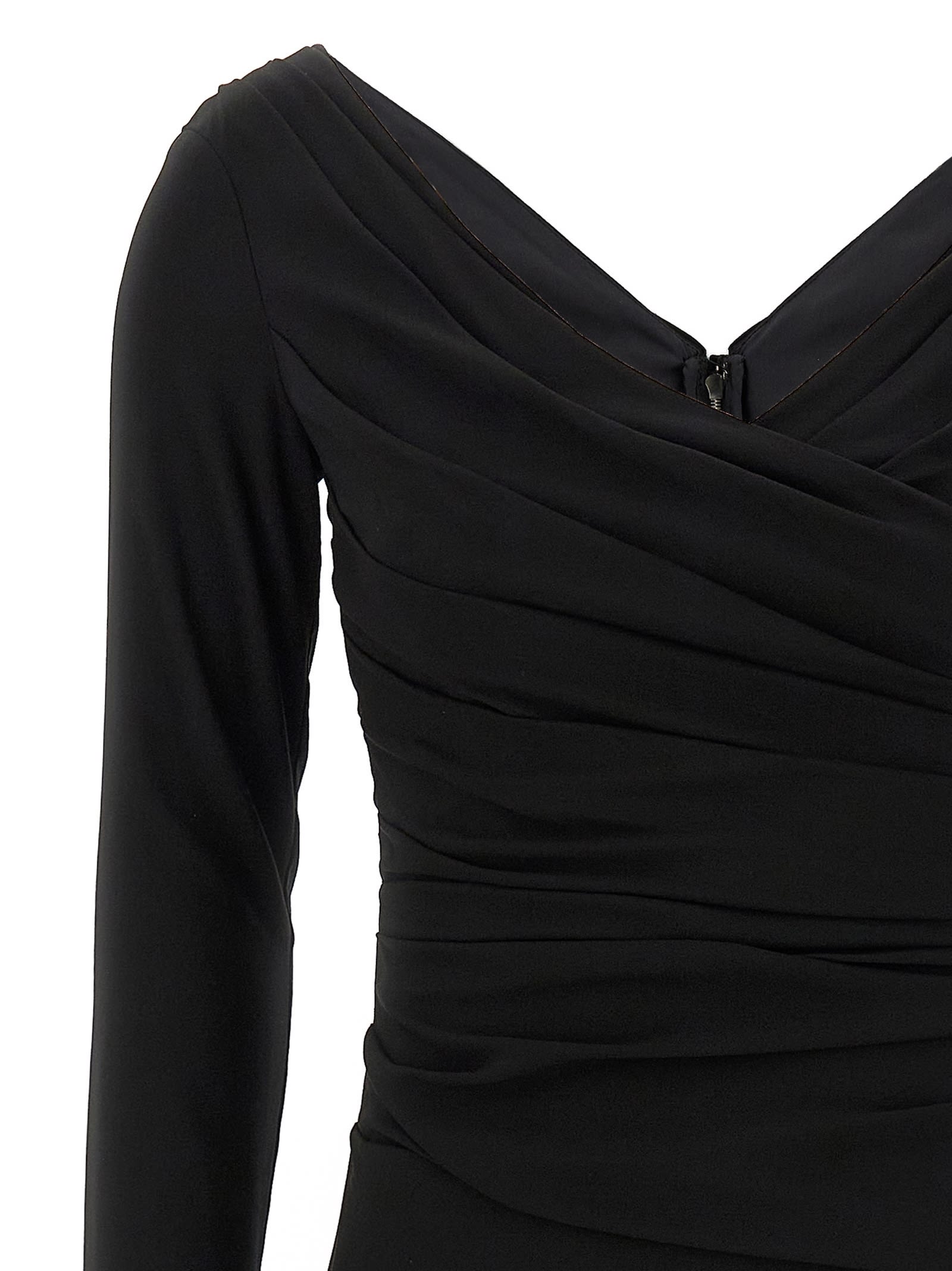 Dolce & Gabbana Draped V-neckline Midi Length Dress In Black