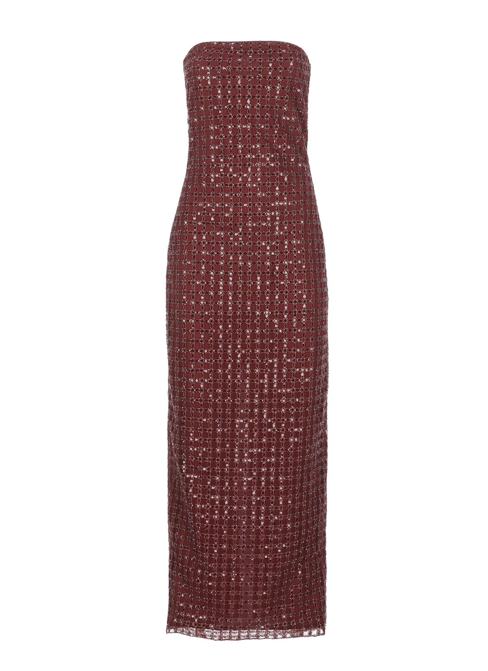 Rotate Birger Christensen Floor-length Burgundy Strapless Evening Dress With Sequined Detailing In Burgundy