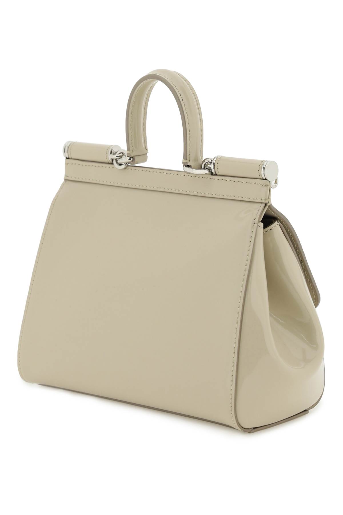 Dolce & Gabbana Sicily Small Shiny Leather Handbag In Beige