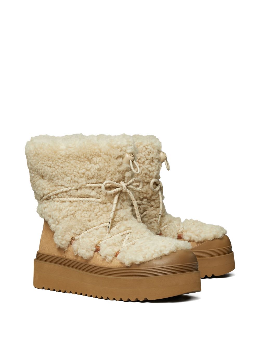 Tory Burch Cozy Shearling Ankle Boots Platform Sole In White