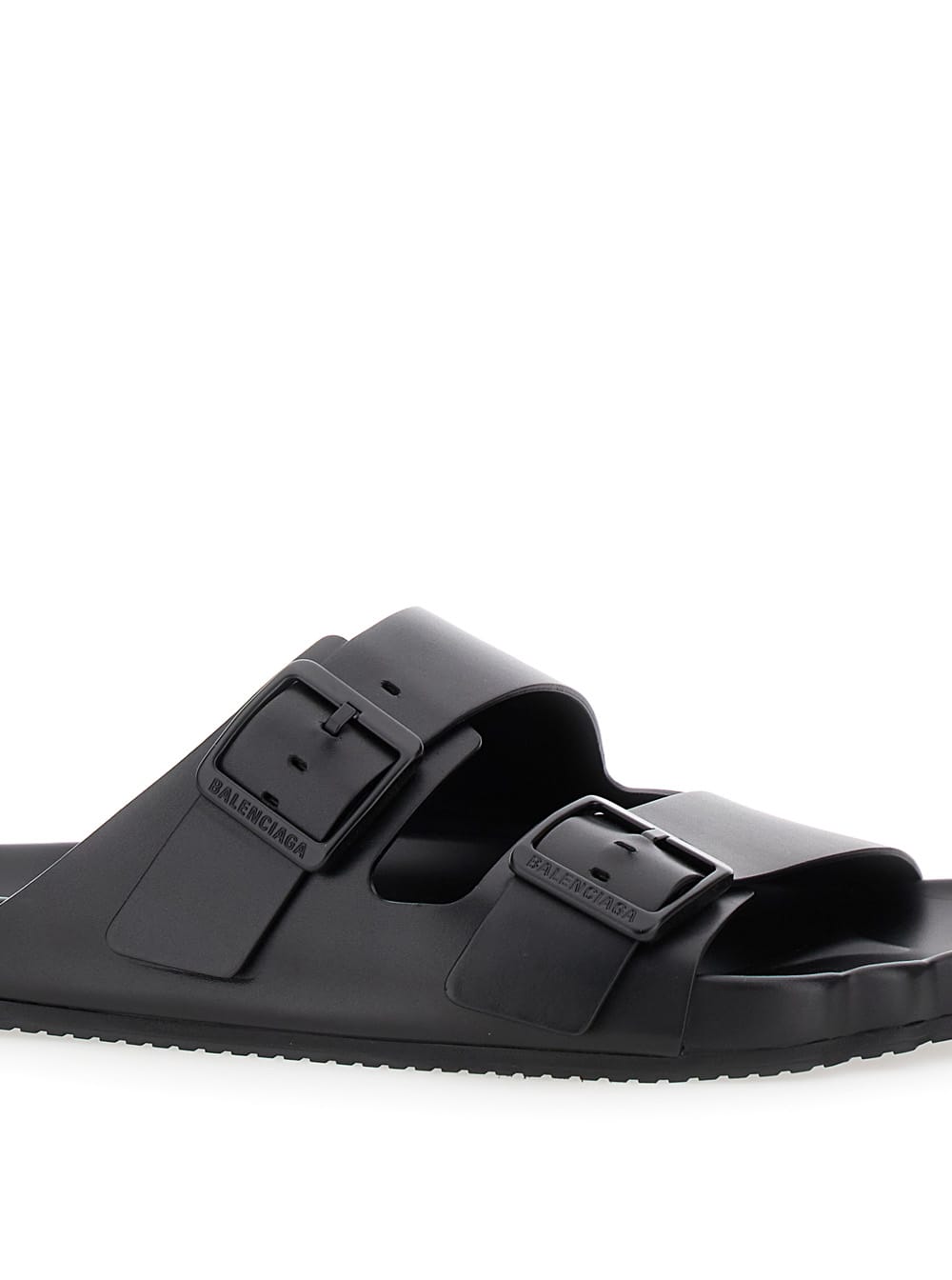 Shop Balenciaga Sunday Black Sandals With Engraved Logo In Leather Woman