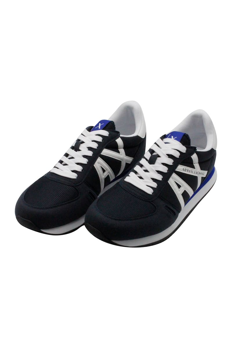 Armani Collezioni Light Sneaker In Technical Fabric And Suede With Logo On The Side In Blu