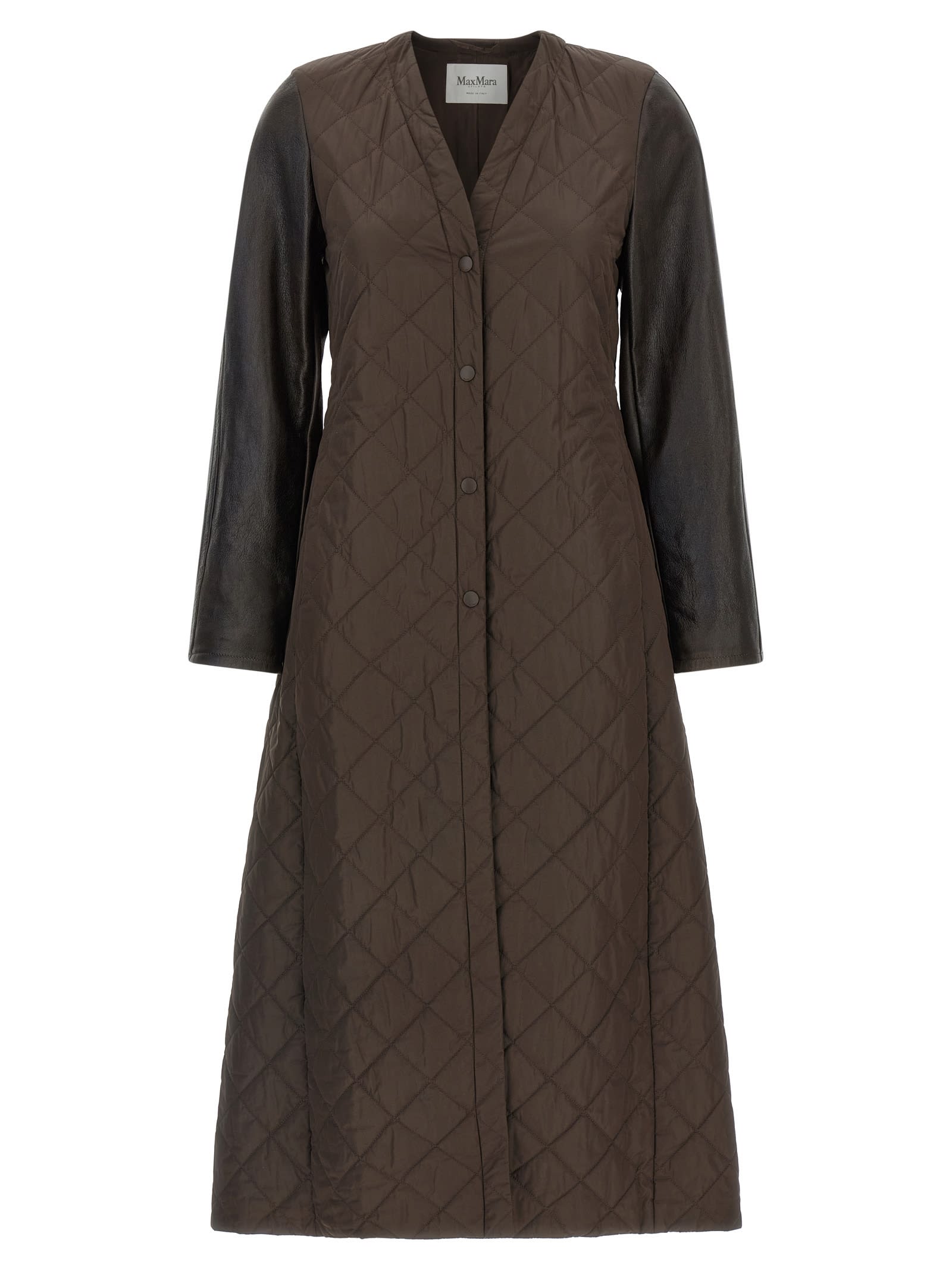 Max Mara Quilted Coat In Technical Fabric In Brown