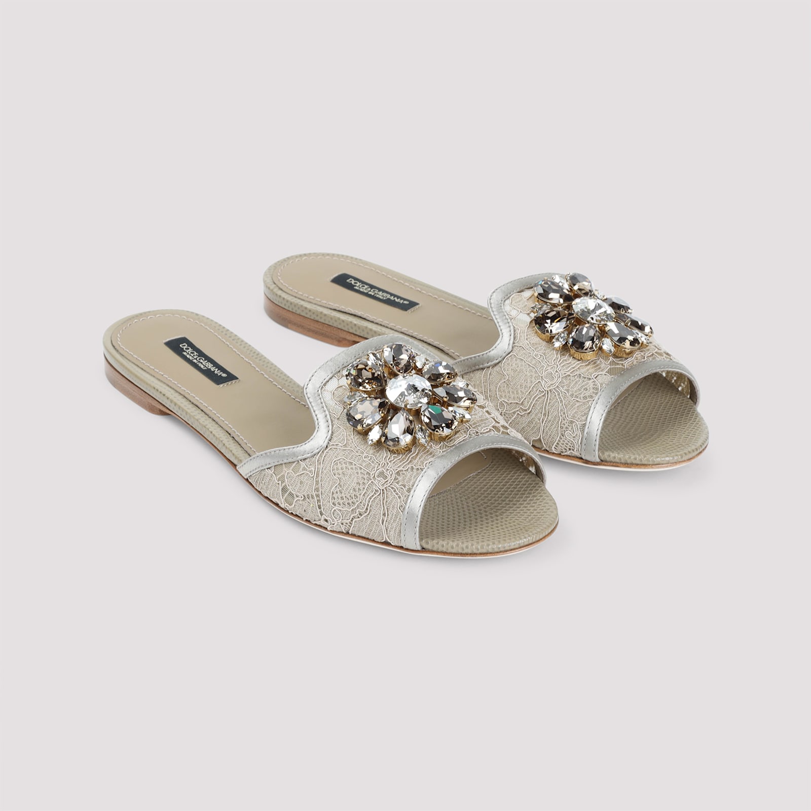 Dolce & Gabbana Lace Flat Sandals In Sabbia