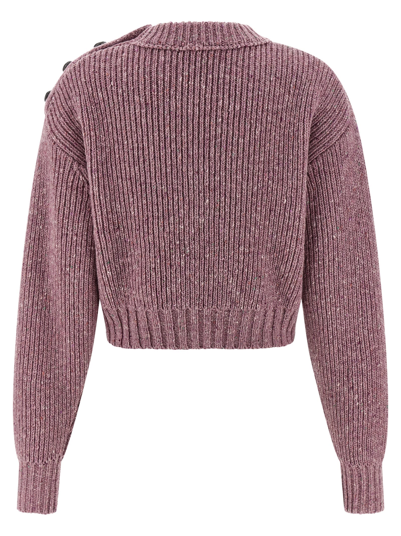 Chloé Cropped Mock-neck Sweater In A Merino Wool Knit In Purple