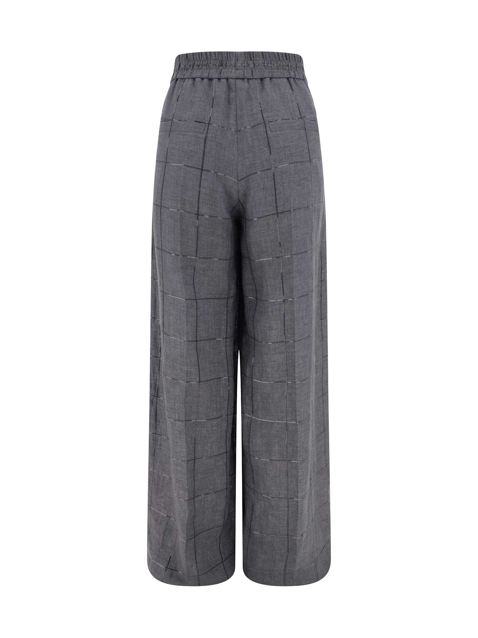 Brunello Cucinelli Check Linen Palazzo Trousers With Sequin Detail